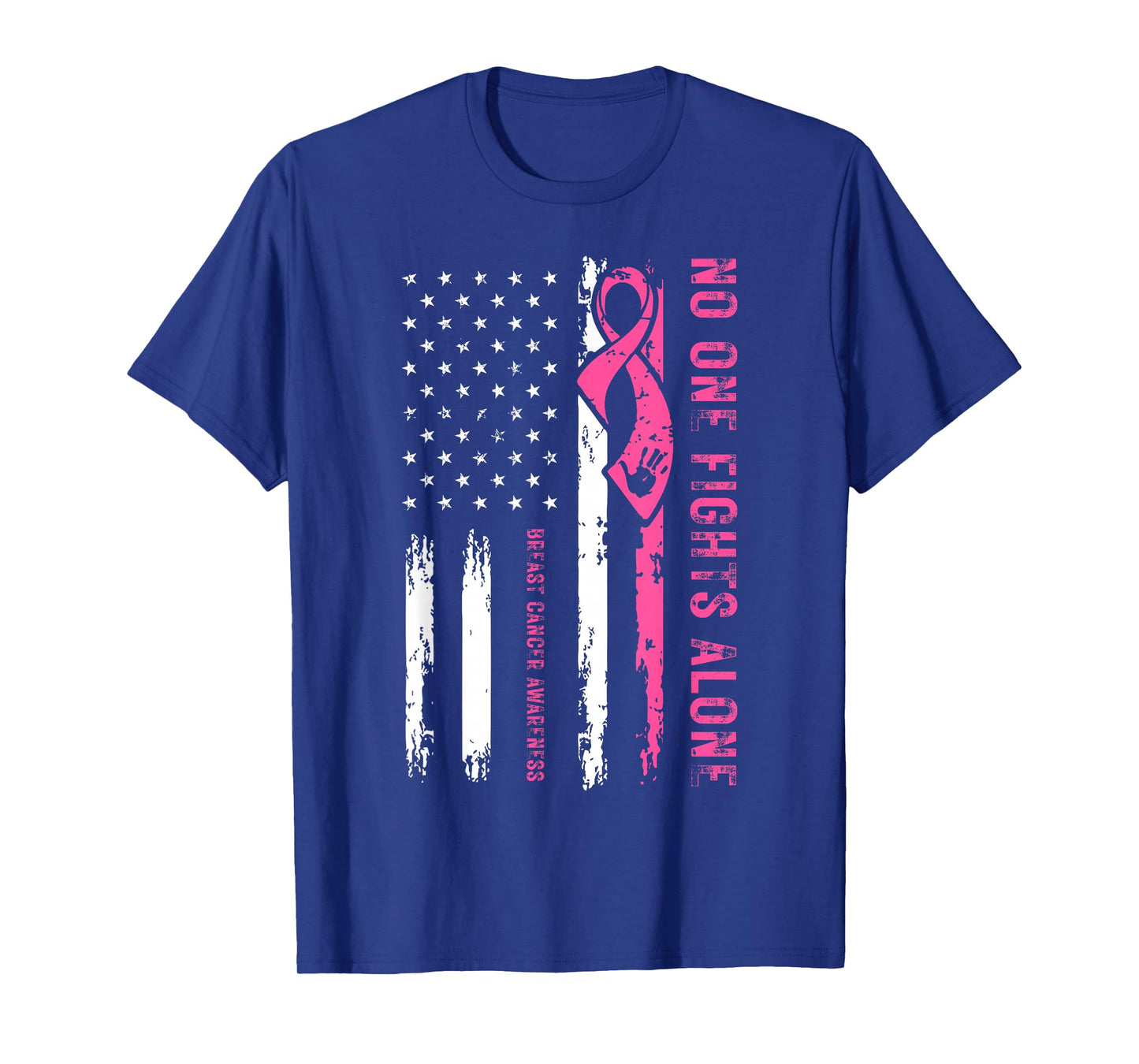 No One Fight Breast Cancer Alone Pink Ribbon American Flag T-Shirt
