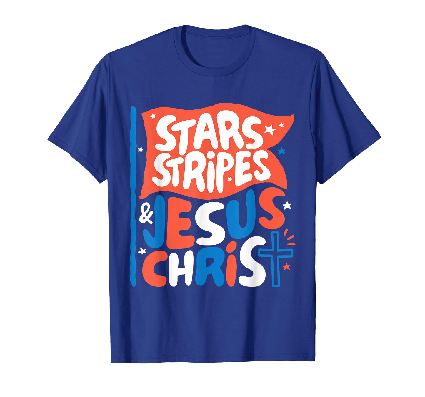 Groovy Christian Jesus Christ Stars Stripes 4th Of July USA T-Shirt