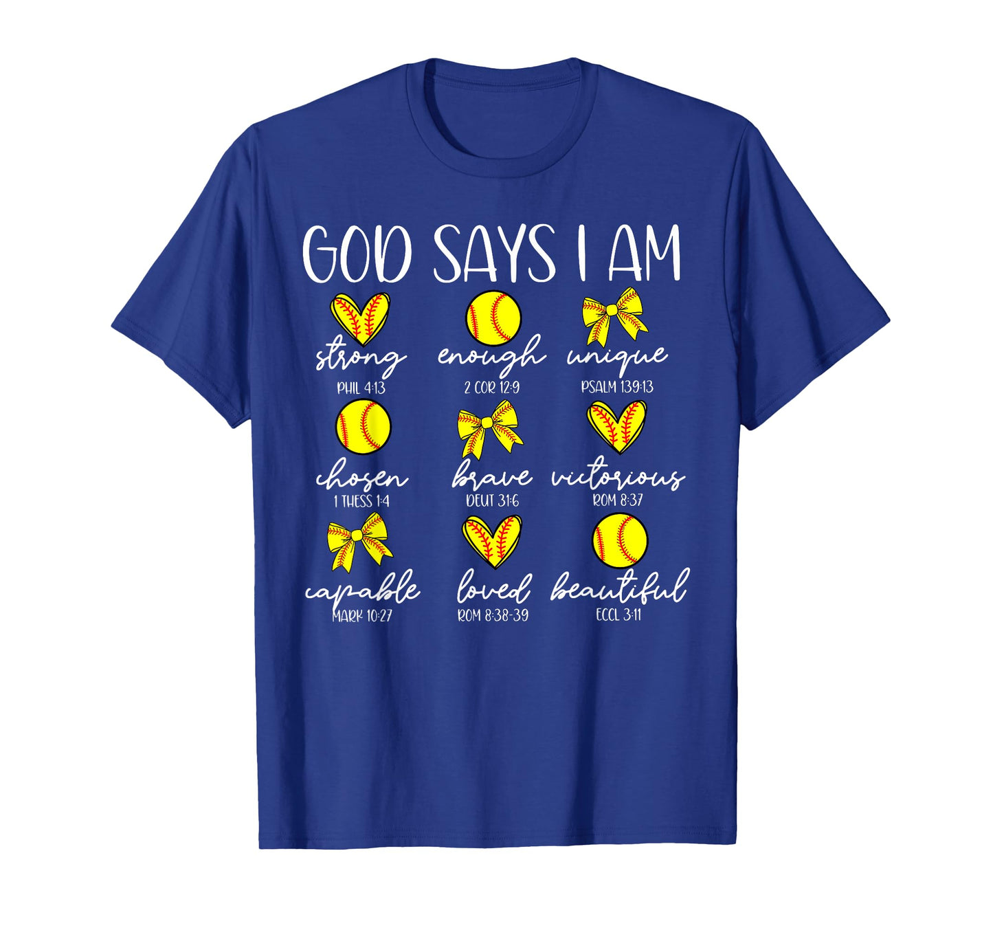 Coquette Bows God Say I Am Christian Softball Bible Verse T-Shirt