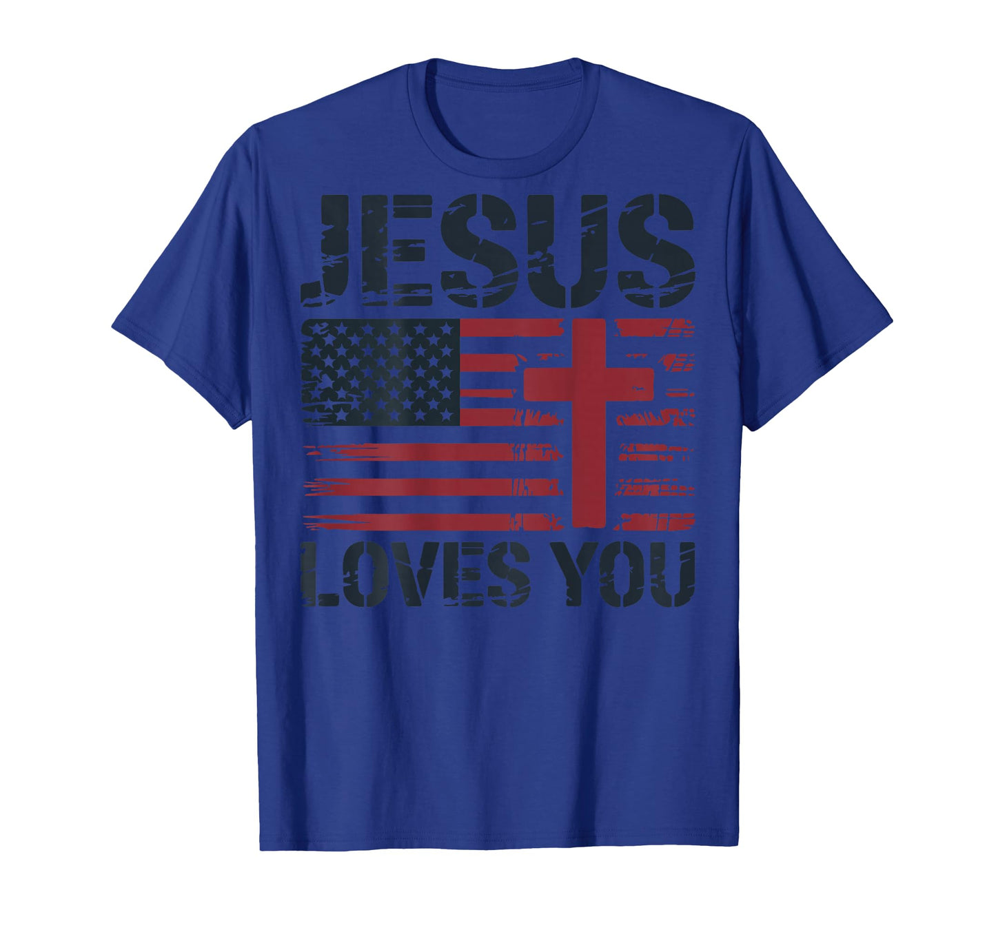 Mens Jesus Loves You American Flag Christian Patriotic Cross T-Shirt