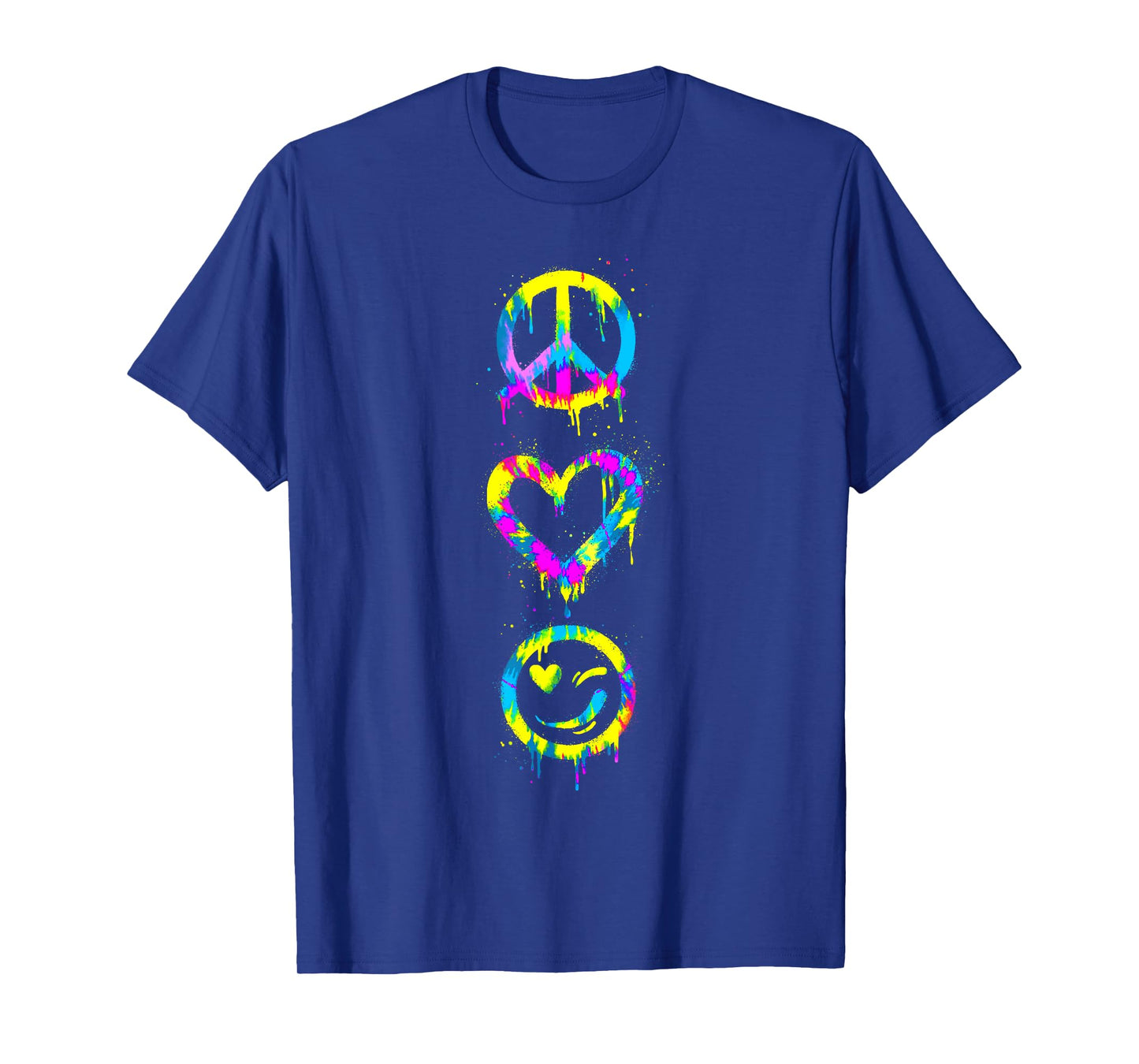 Groovy Hippie Tie Dye Peace Sign Heart Smile Face Peace Day T-Shirt