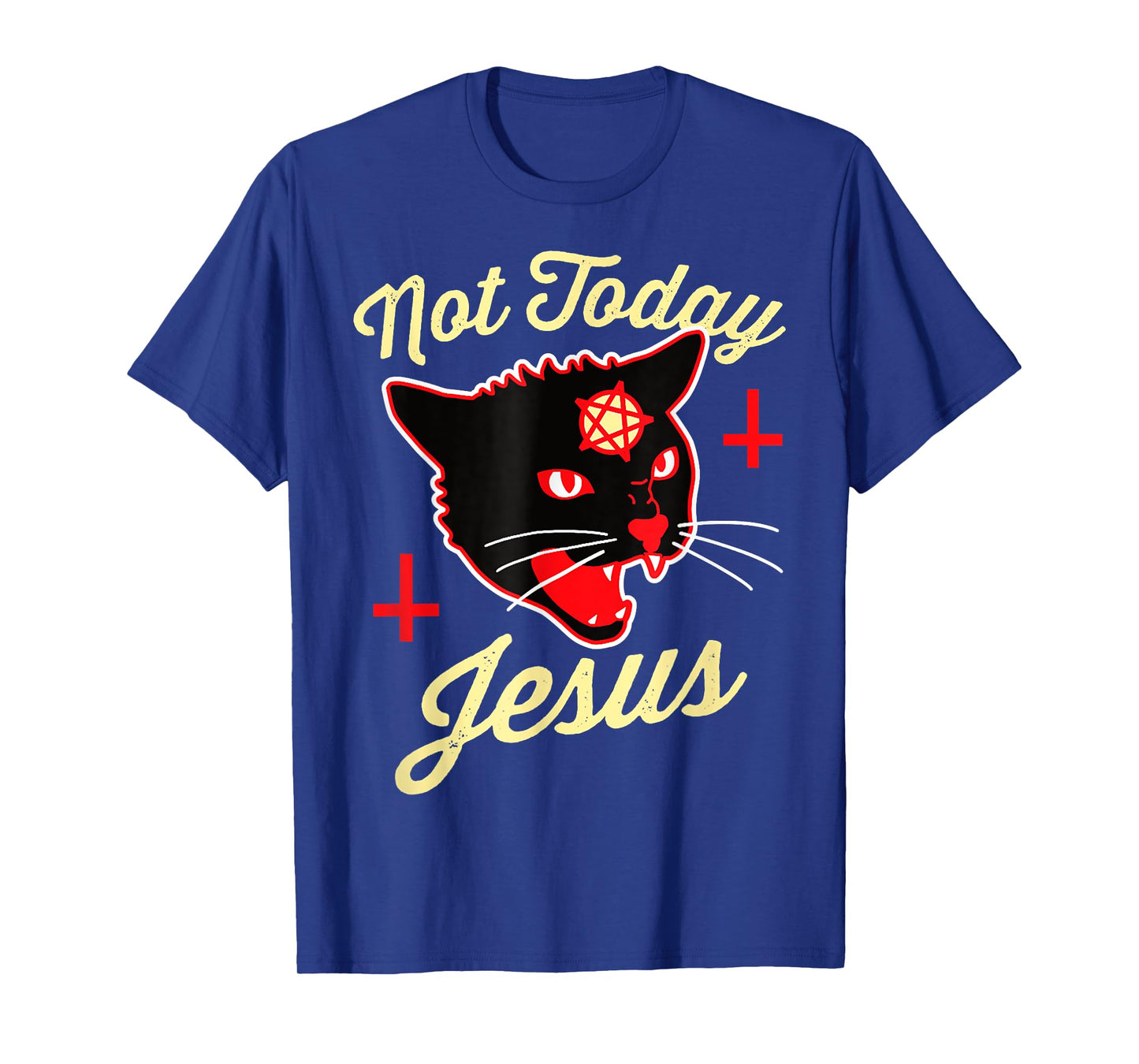 Not Today Jesus Hail Satan Satanic Cat Death Metal Halloween Men Women T-Shirt