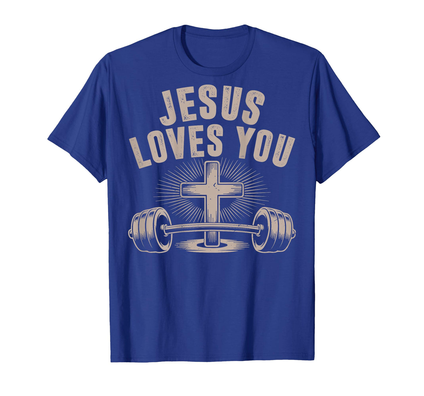 Jesus Loves You Funny Christian Workout Gym Barbell Cross T-Shirt