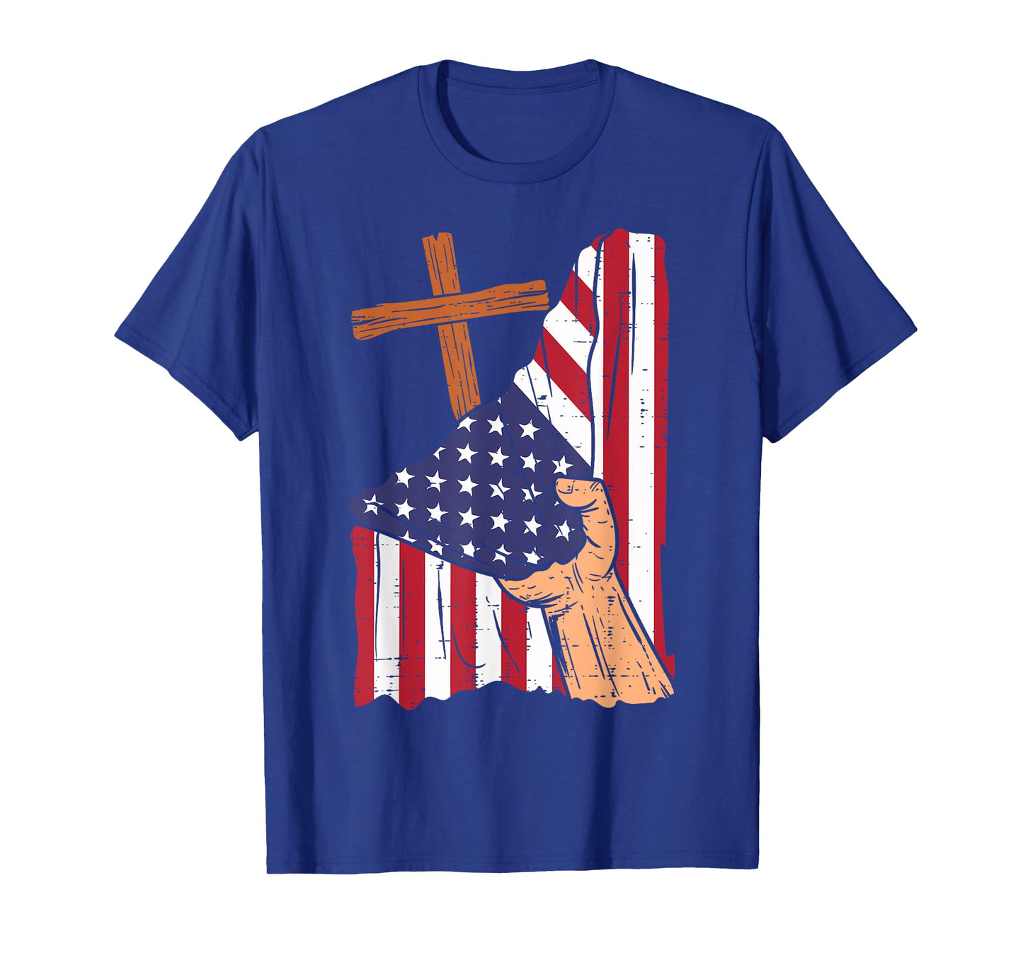 Cross Behind US Flag Religious God Jesus Patriotic Christian T-Shirt