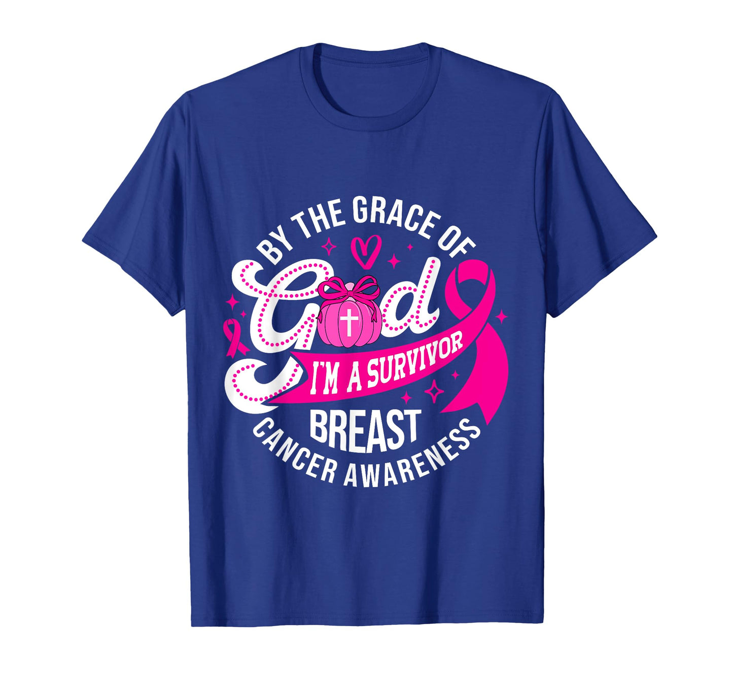 by The Grace God I'm A Survivor Breast Cancer Pumpkin Bow T-Shirt