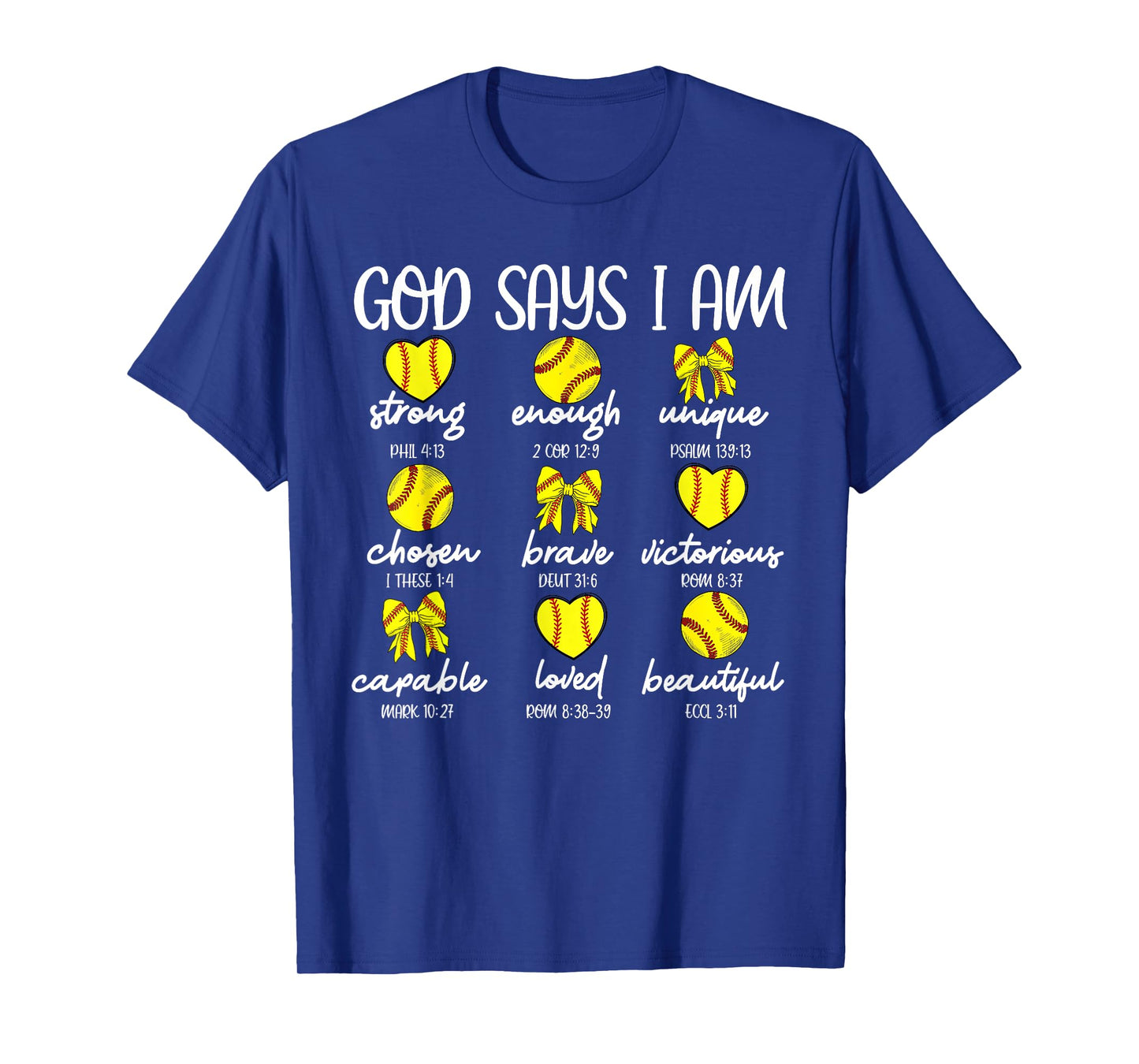 Coquette Bows God Say I Am Christian Softball Bible Verse T-Shirt