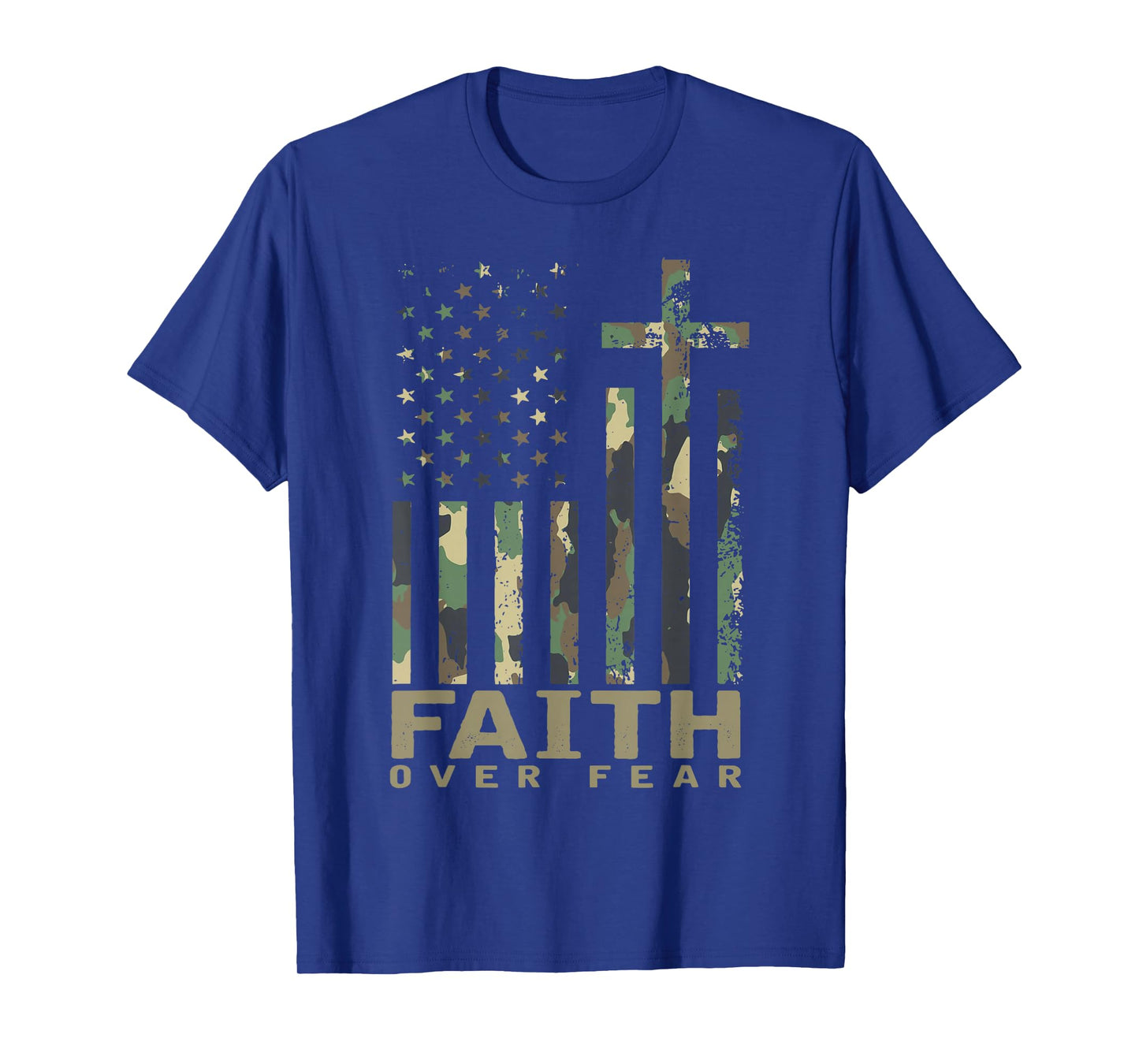 Jesus Faith Over Fear Christian Cross God Fait US Flag Pray T-Shirt