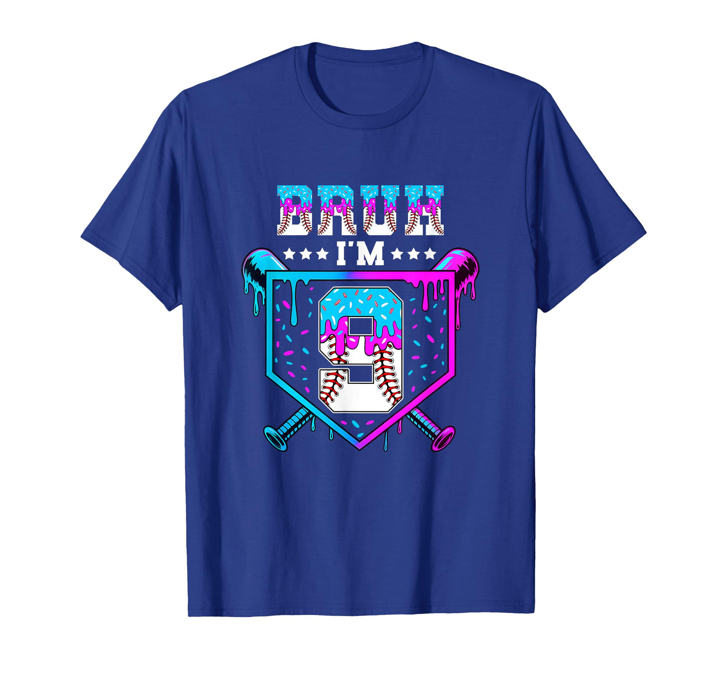 Bruh 9Th Birthday Boy Baseball Ice Cream Drip 9 Years Old T-Shirt