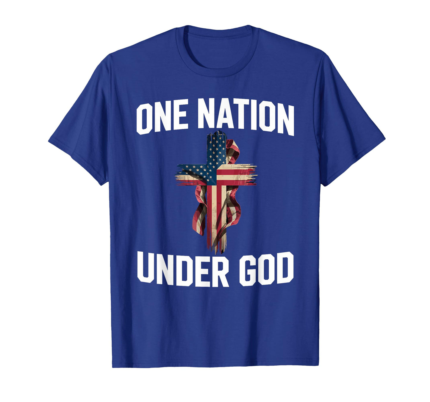 Patriotic One Nation Under God Christian Cross USA Flag T-Shirt