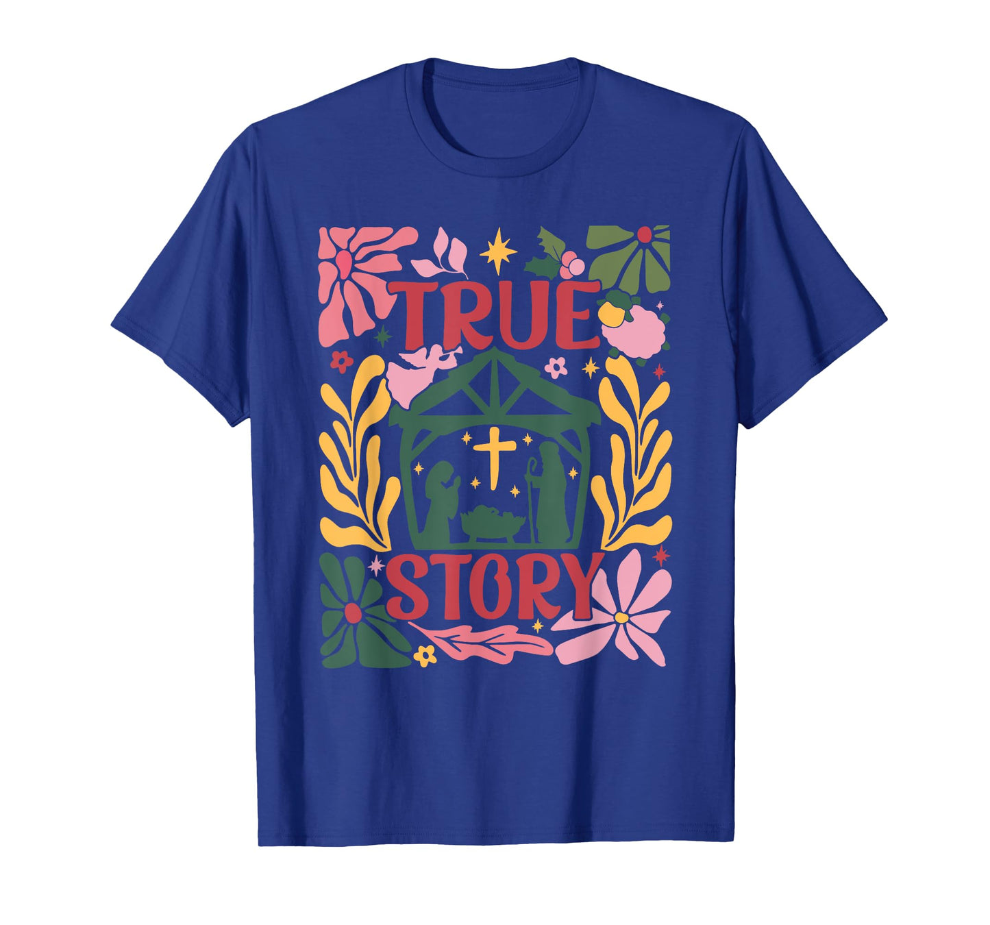True Story Jesus Christmas Nativity Scene Boho Flower T-Shirt