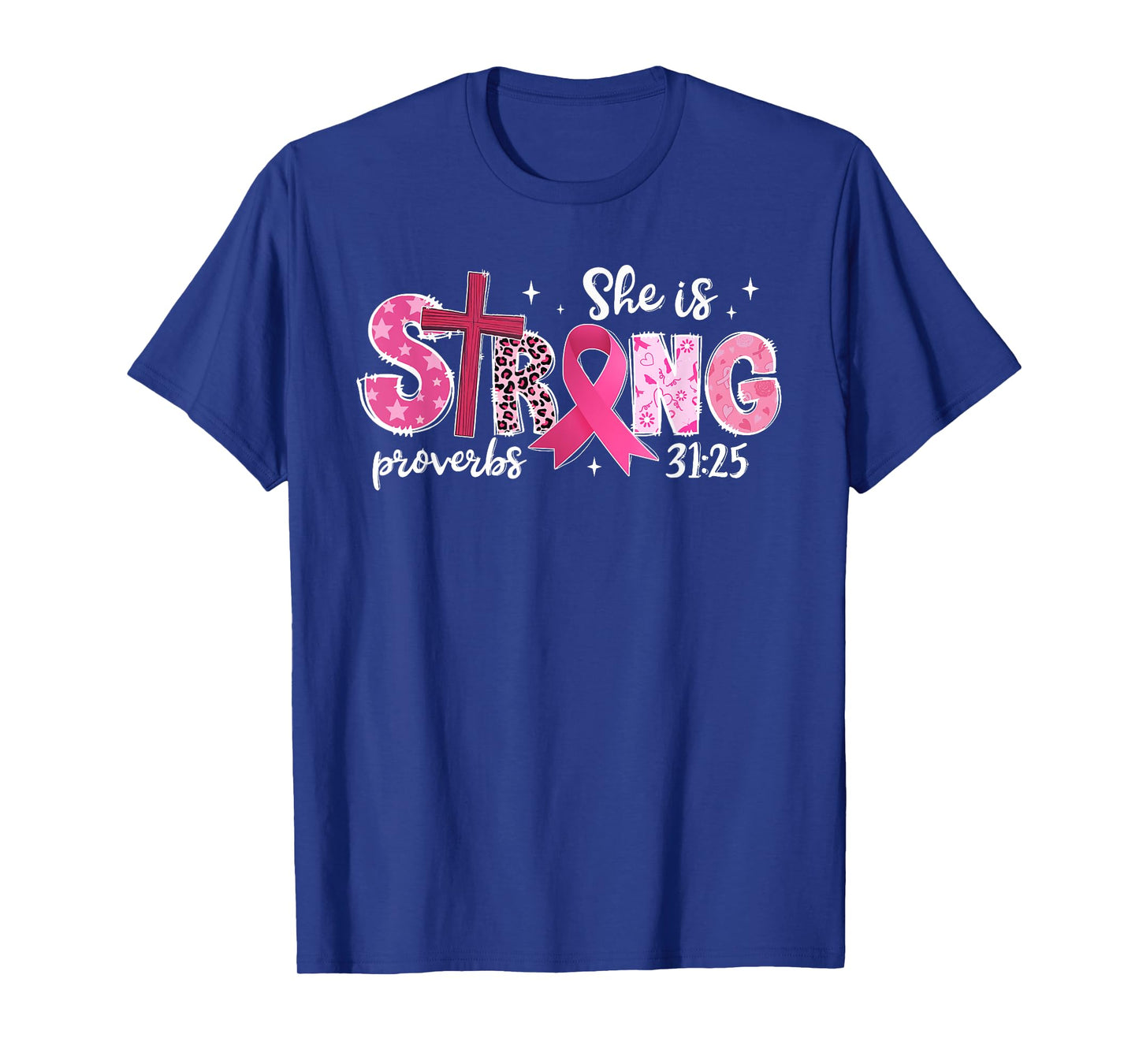 She Is Strong God Breast Cancer Awareness Bible Verse Women T-Shirt