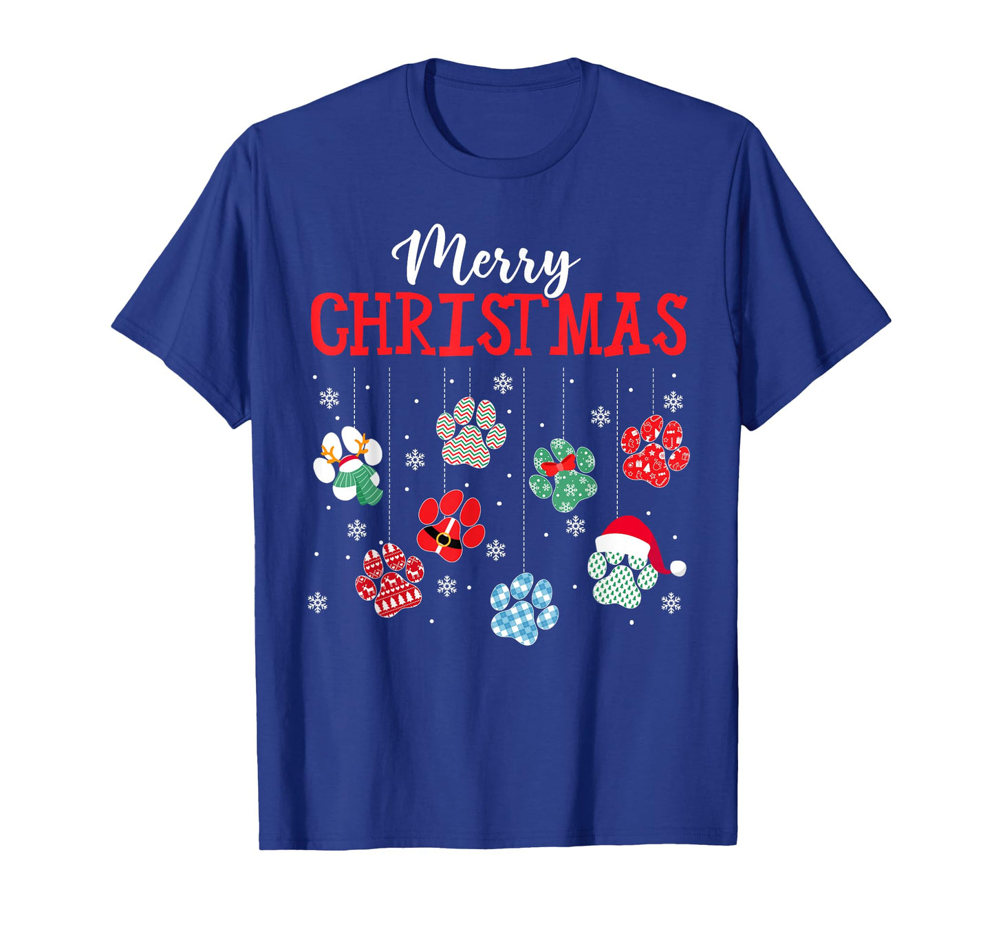 Merry Christmas Dog Paws Lights Funny Xmas Womens Kids T-Shirt