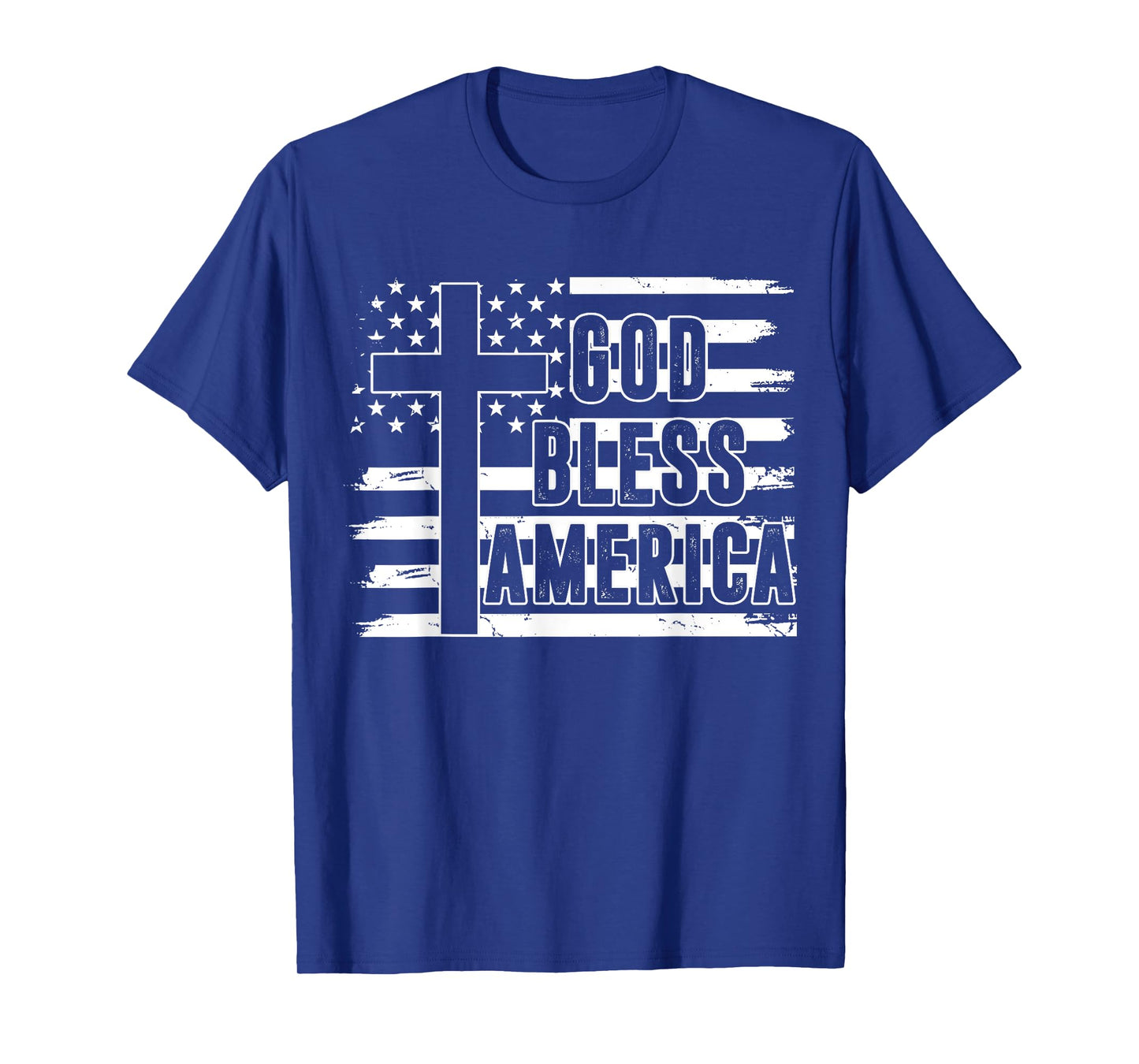 God Bless America Patriotic Flag Cross USA Christian Men Dad T-Shirt