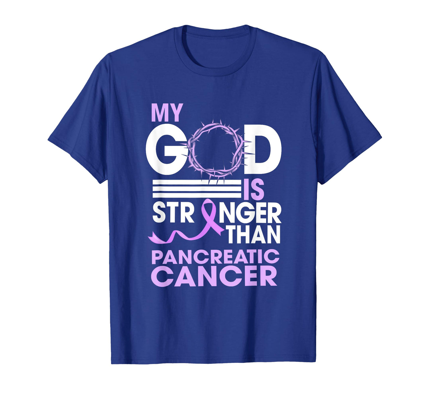 My God Is Stronger Than Pancreatic Cancer Awareness Ribbon T-Shirt
