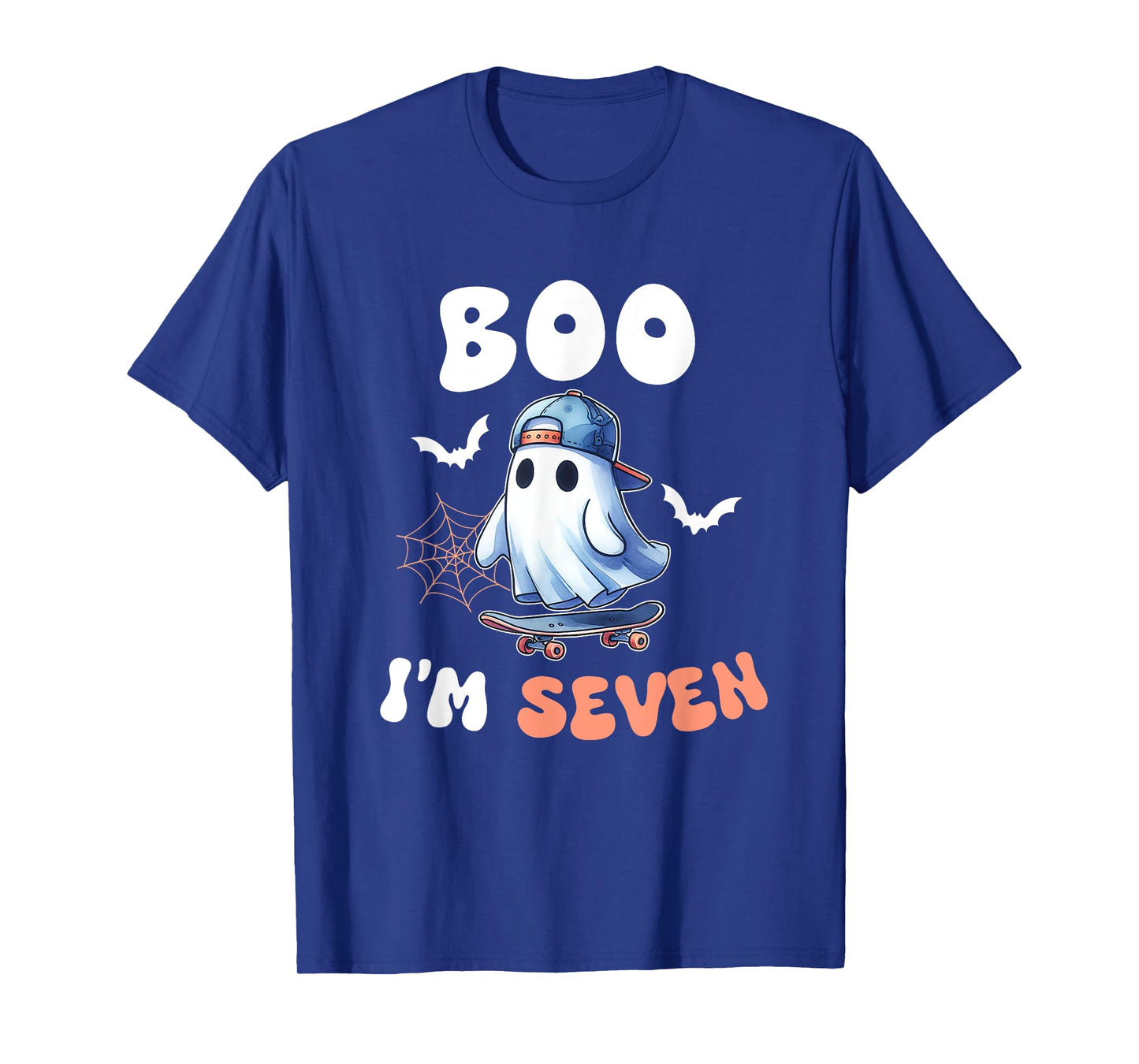 Boo I'm Seven Ghost Skateboard 7th Birthday Halloween Boys T-Shirt