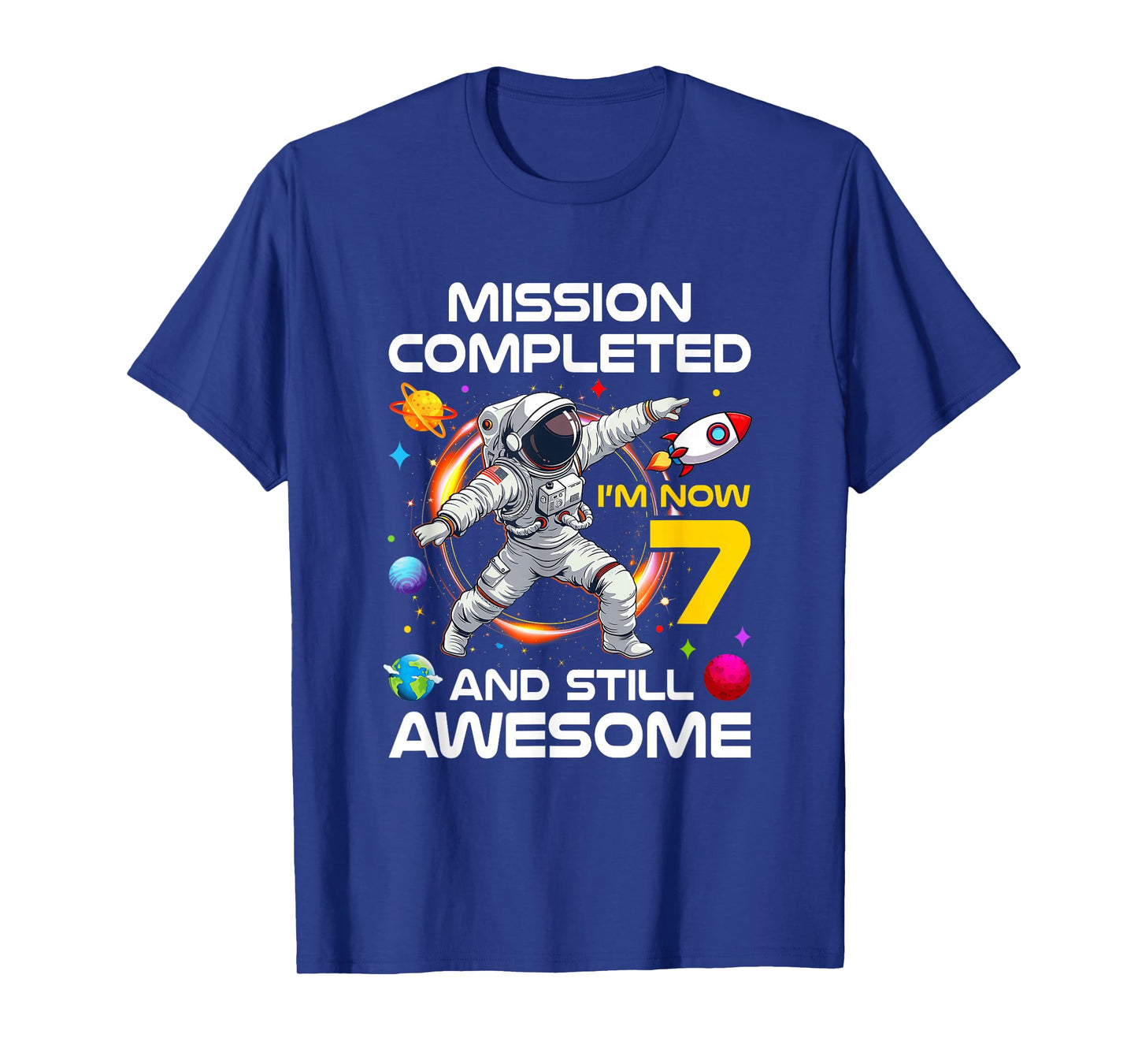 7Th Birthday Astronaut 7 Years Old Outer Space Birthday T-Shirt
