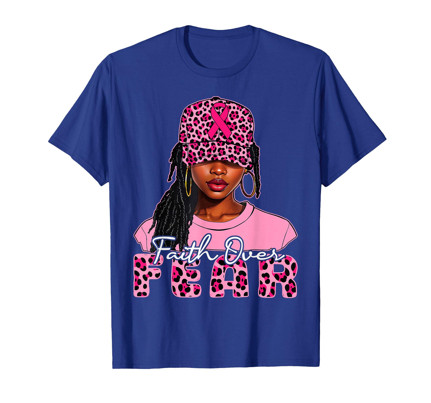 Faith Over Fear Christian Black Women Afro Breast Cancer T-Shirt