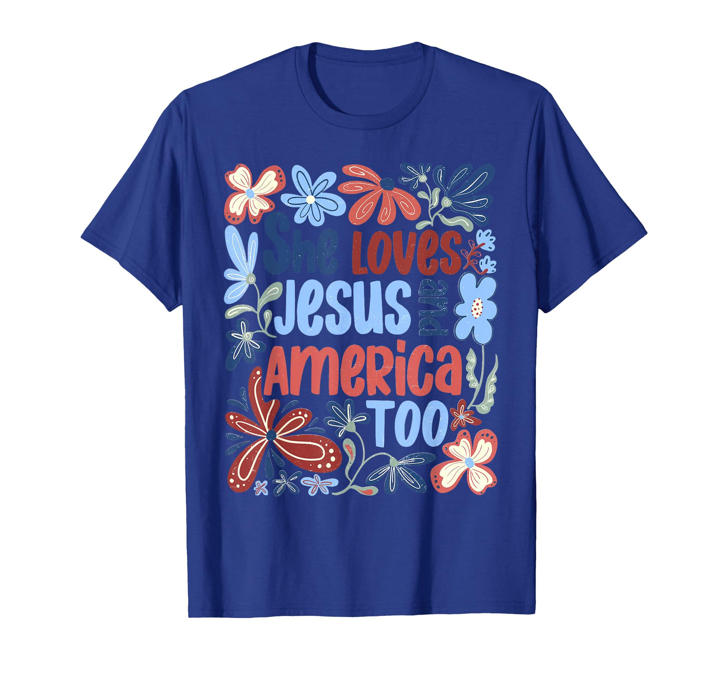 She Loves Jesus And America Too Boho 4th of July Christian T-Shirt