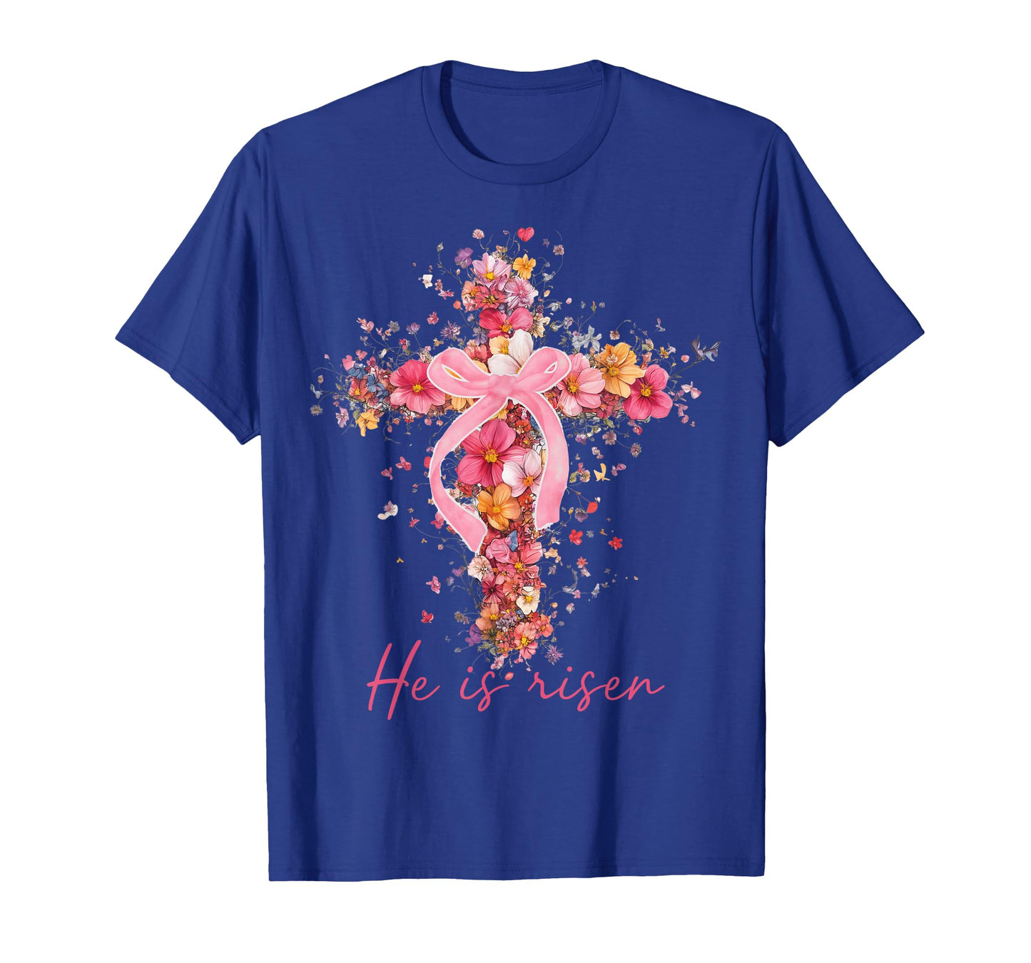 Floral Easter He Is Risen Christian Bible Pink Easter Bow T-Shirt