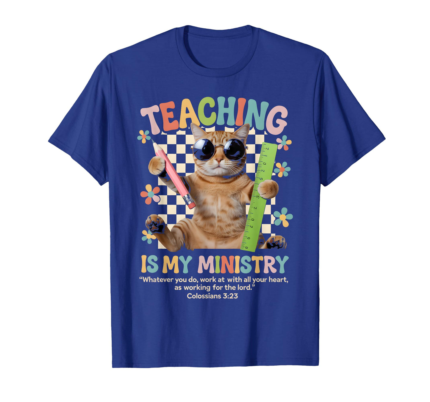 Teaching is My Ministry Cute Cat Retro Bible Verse Design T-Shirt