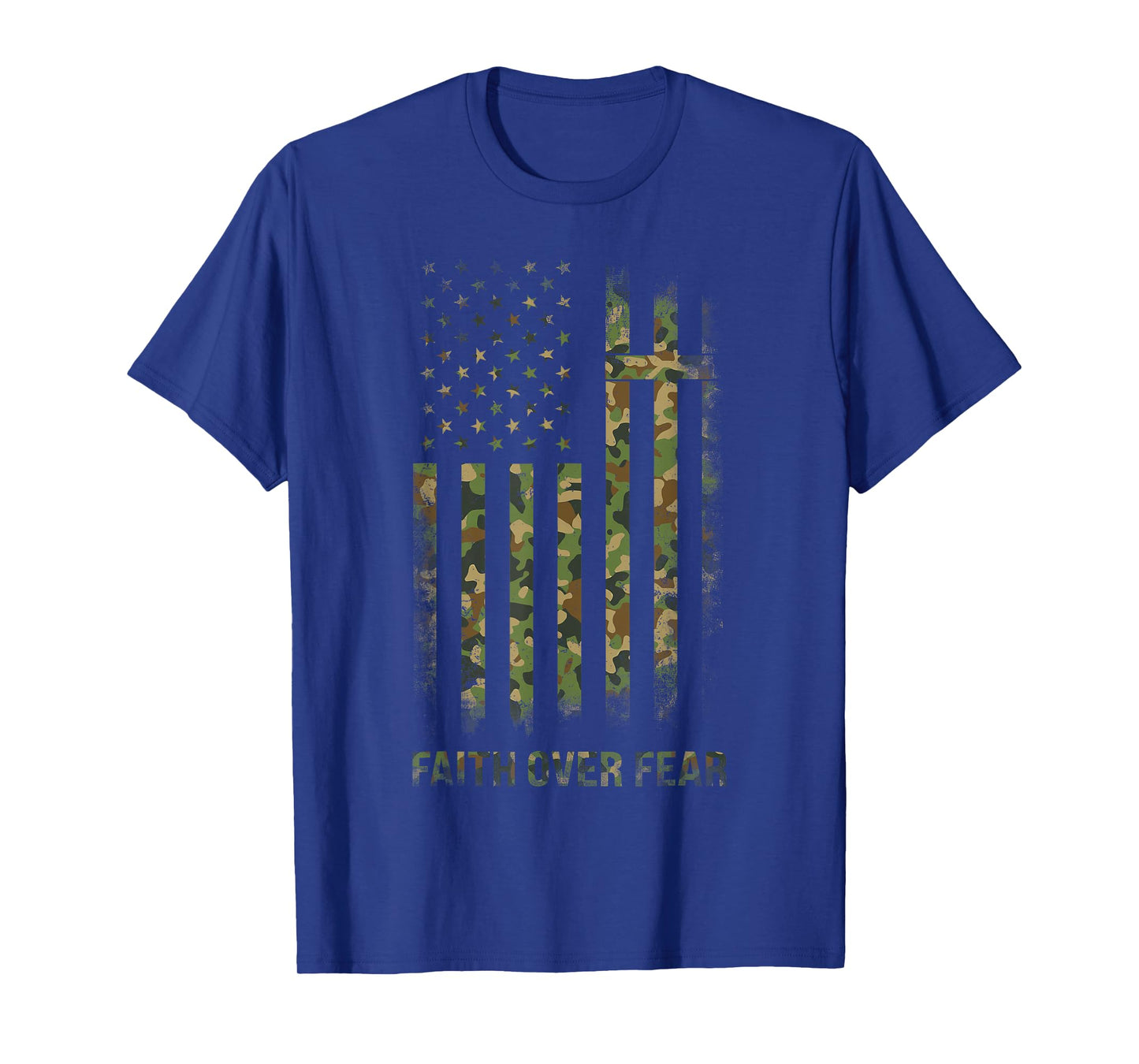 Faith Over Fear Camo Christian Jesus US Flag T-Shirt