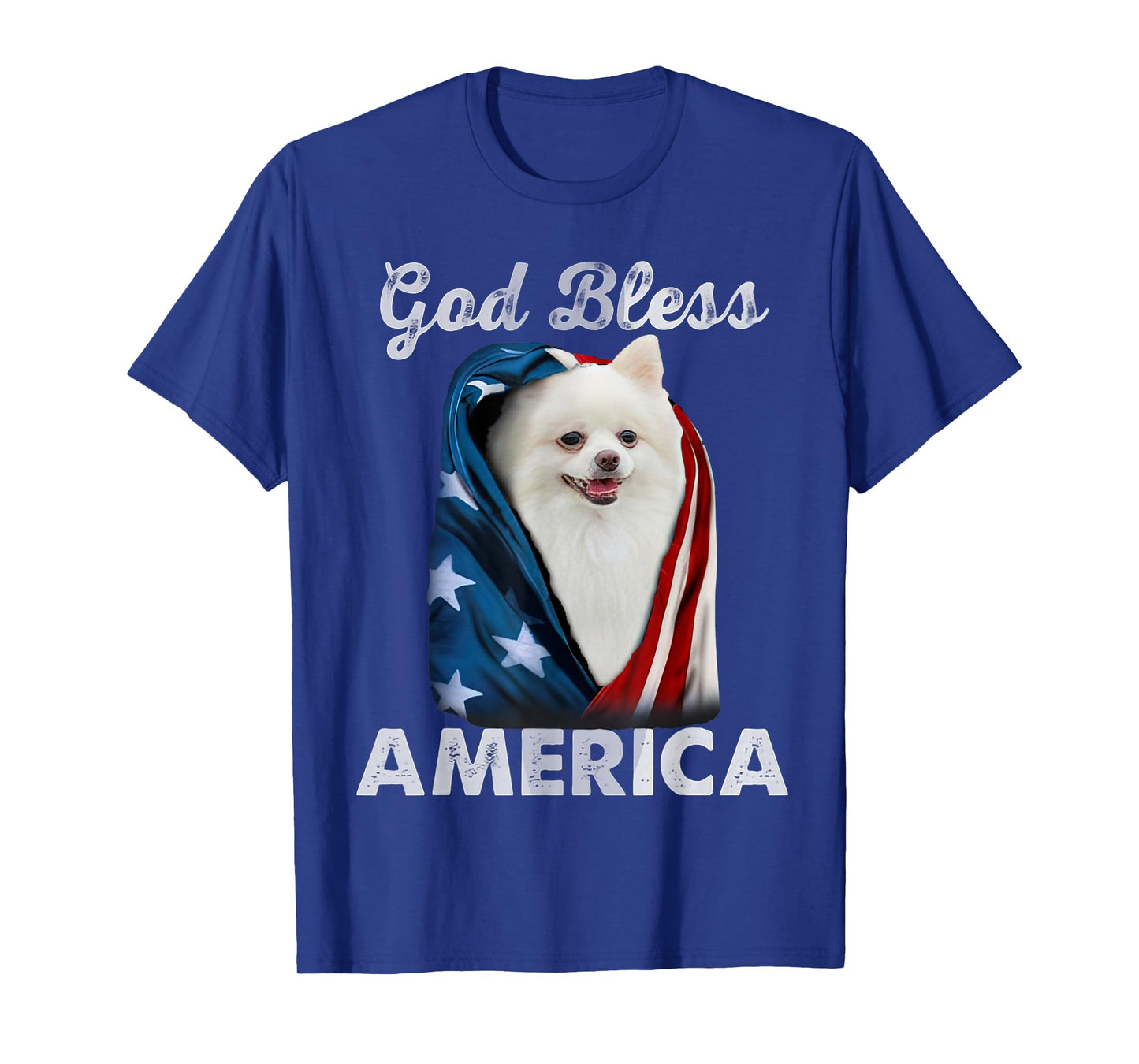 WHITE Pomeranian Dog American USA Flag 4th of July Dog Lover T-Shirt for Men Women