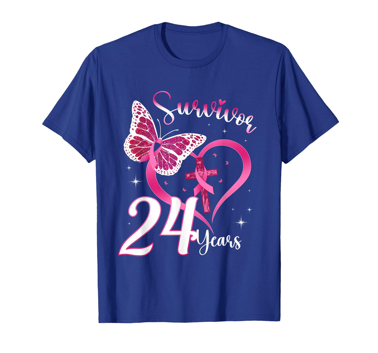 Breast Cancer Survivor Pink Ribbon Butterfly 24 Years Gift T-Shirt