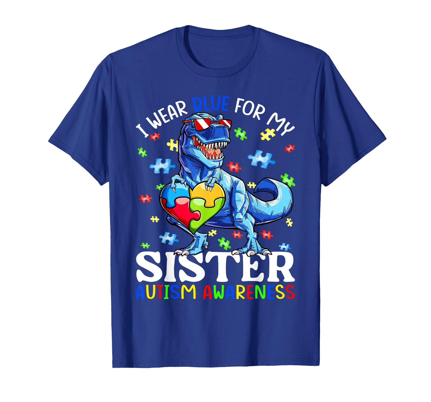 I Wear Blue For My Sister Autism Awareness Dinosaur Boys T-Shirt