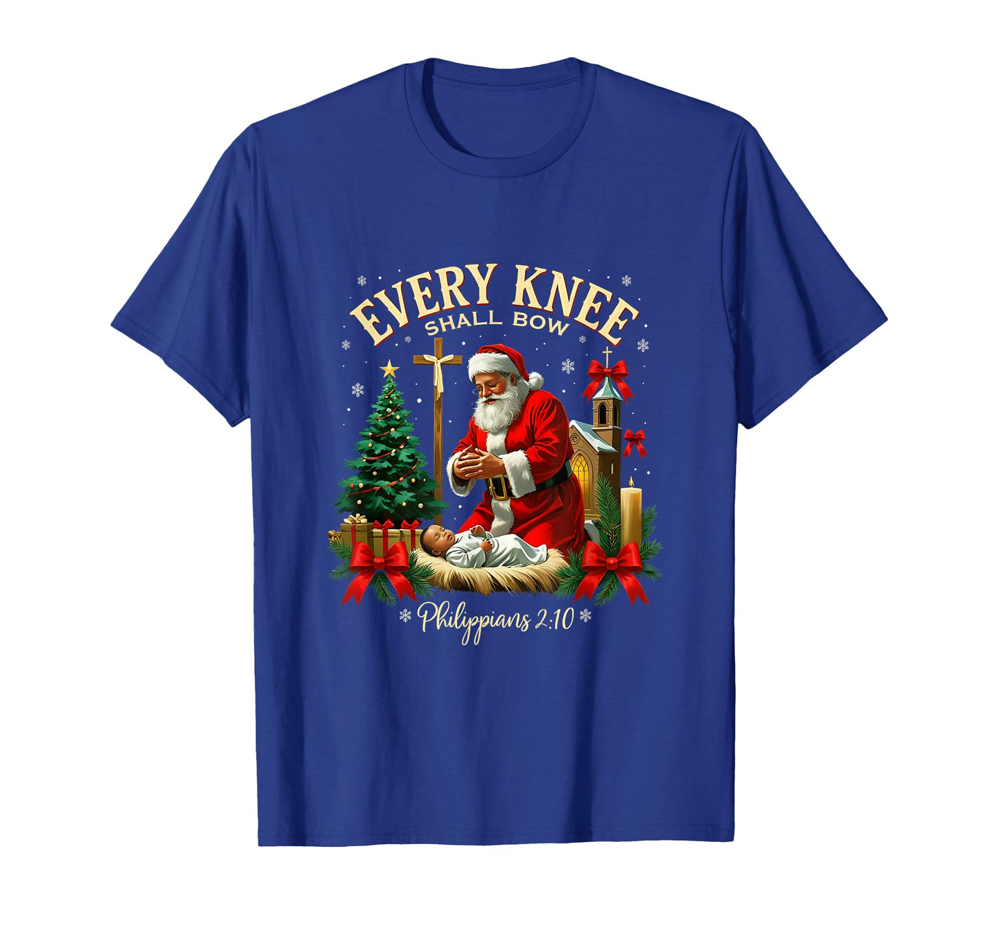 Santa Christmas Nativity Scene Xmas Every Knee Shall Bow T-Shirt