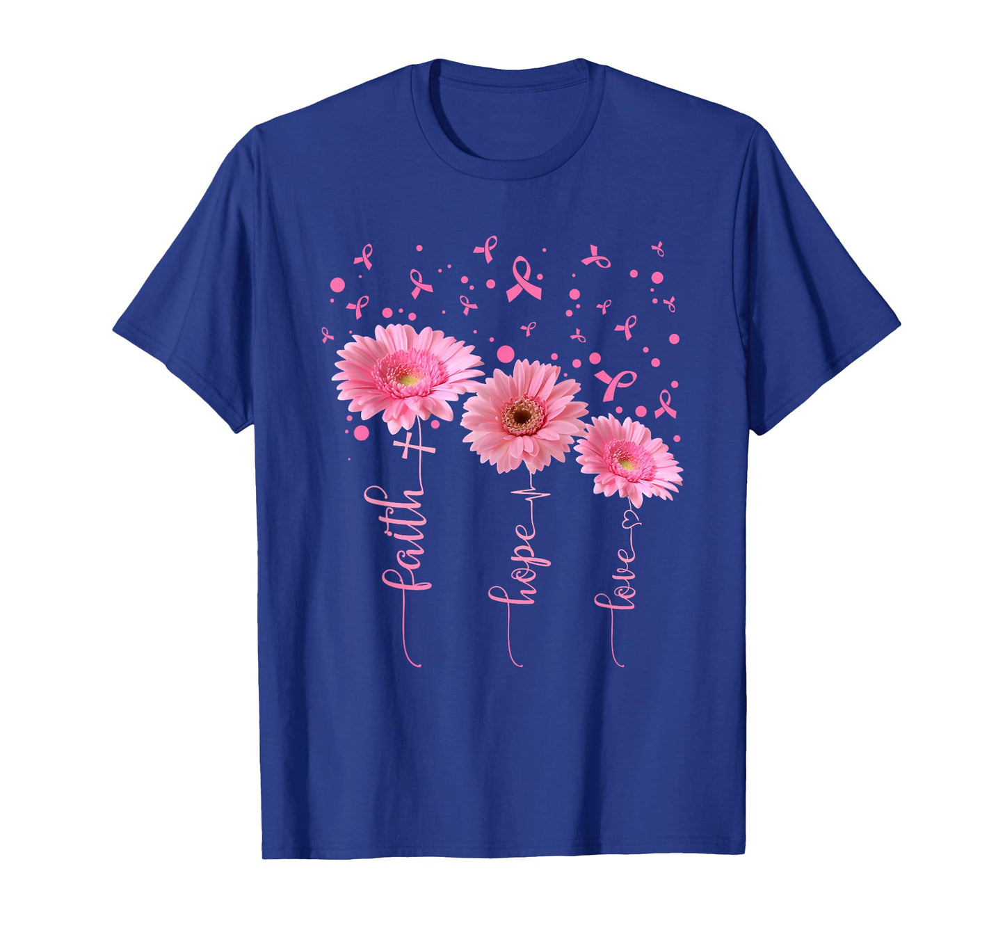 Faith Hope Love Flowers Breast Cancer Awareness Support T-Shirt