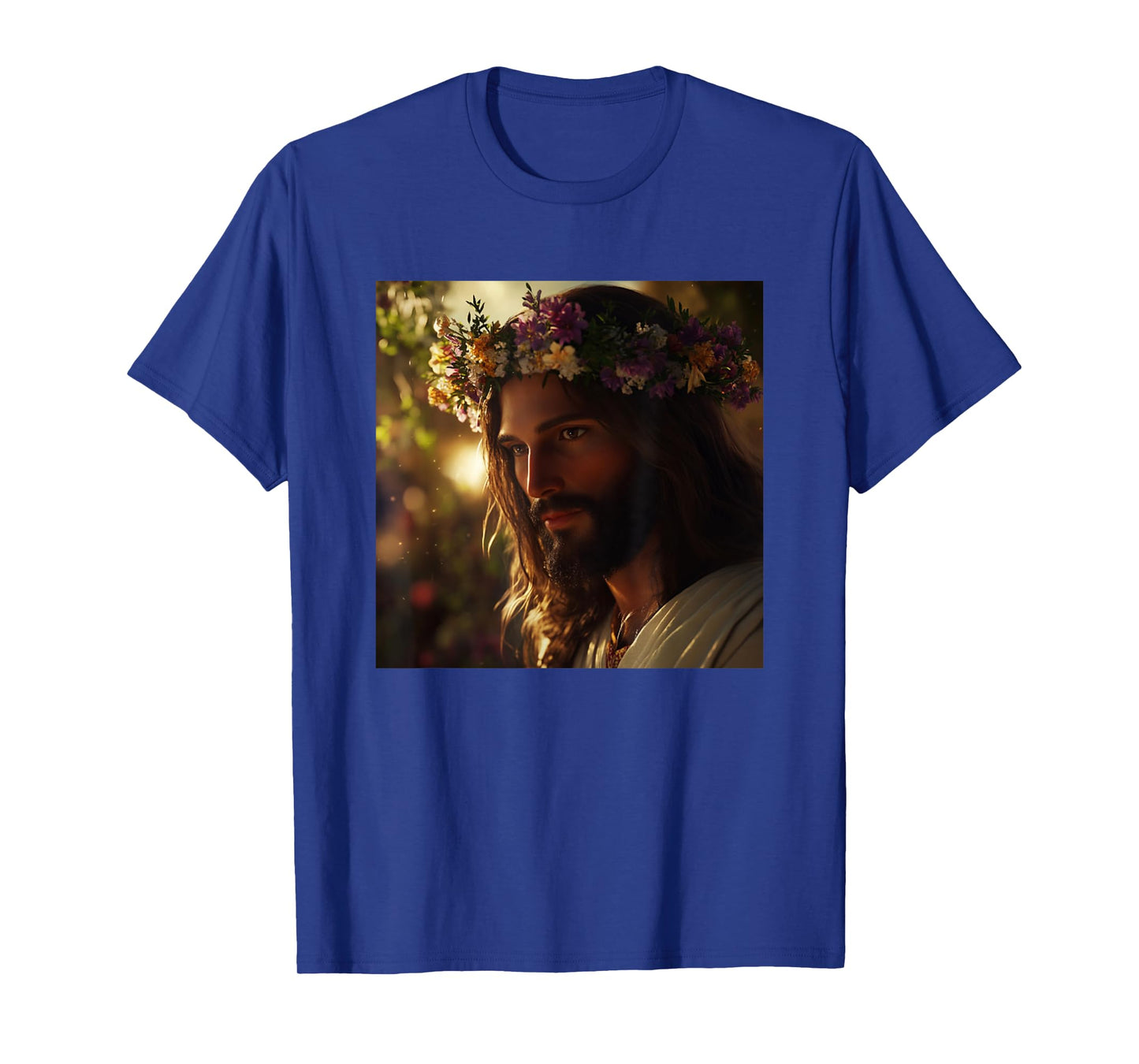 Joyful Jesus With Crown Of Flowers Christ Faith God T-Shirt