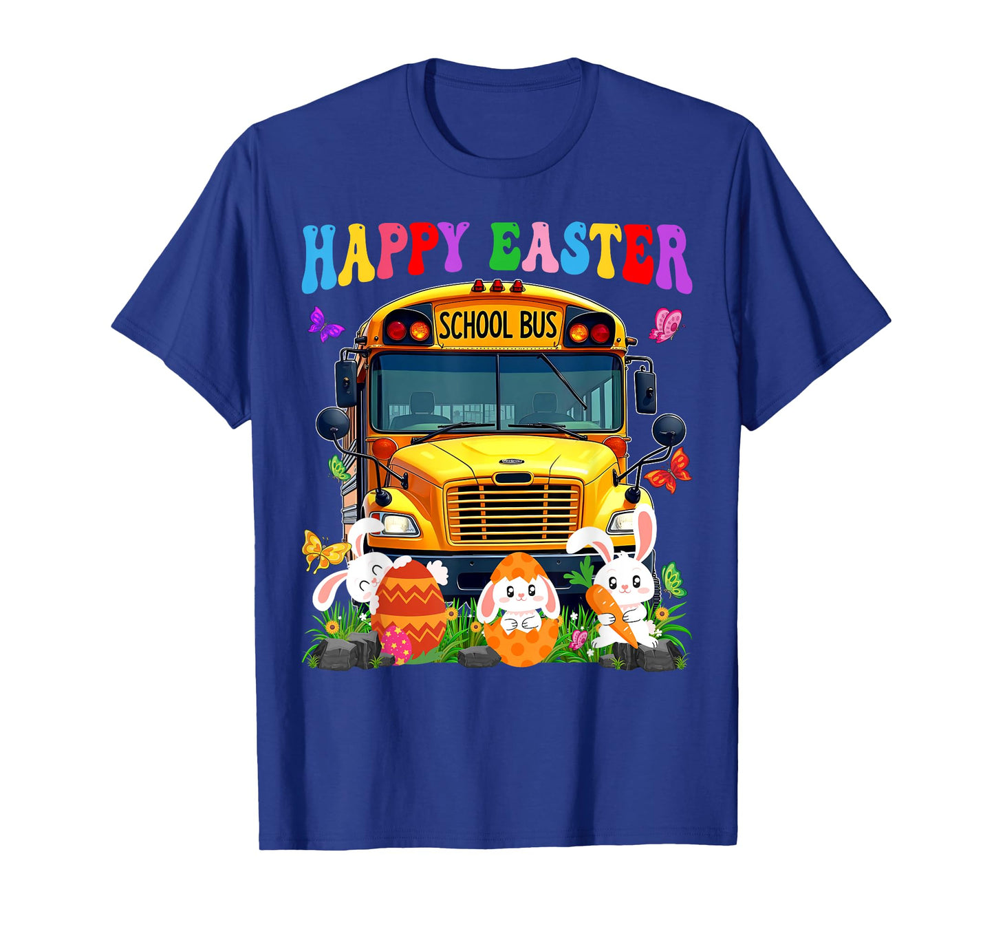 Funny School Bus With Bunnies & Easter Eggs Easter Day Boys T-Shirt