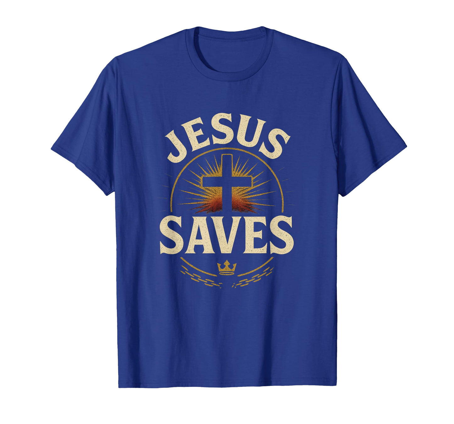 Jesus Saves Cross Chain Broken Crown Distressed Style T-Shirt