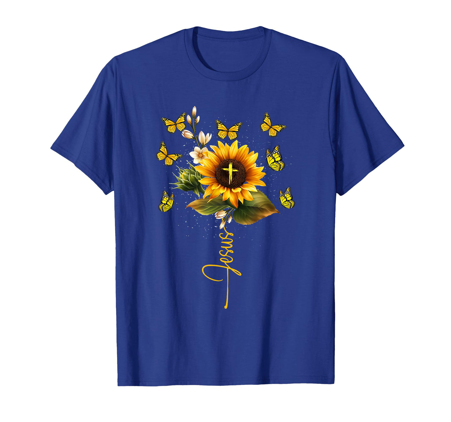 Sunflower Jesus Cross Butterflies Art Religious Christian T-Shirt