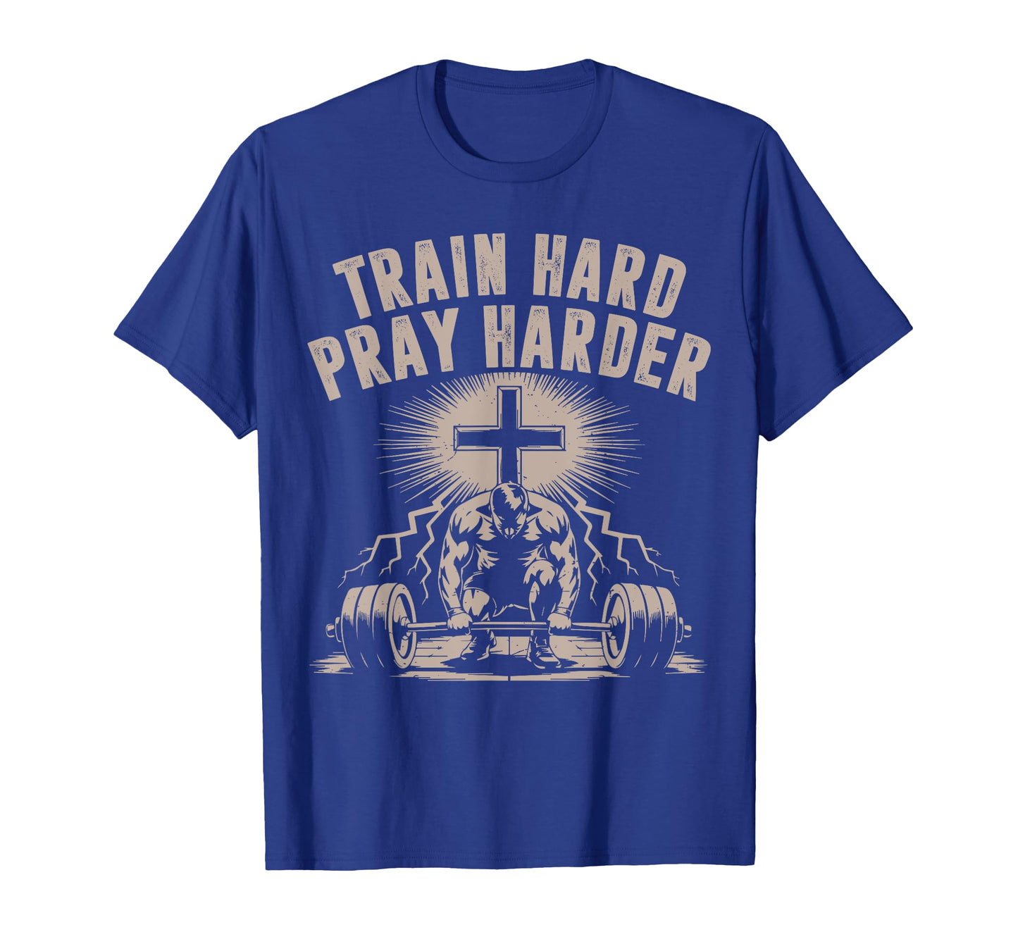 Train Hard Pray Harder Funny Christian Workout Gym Jesus Men T-Shirt