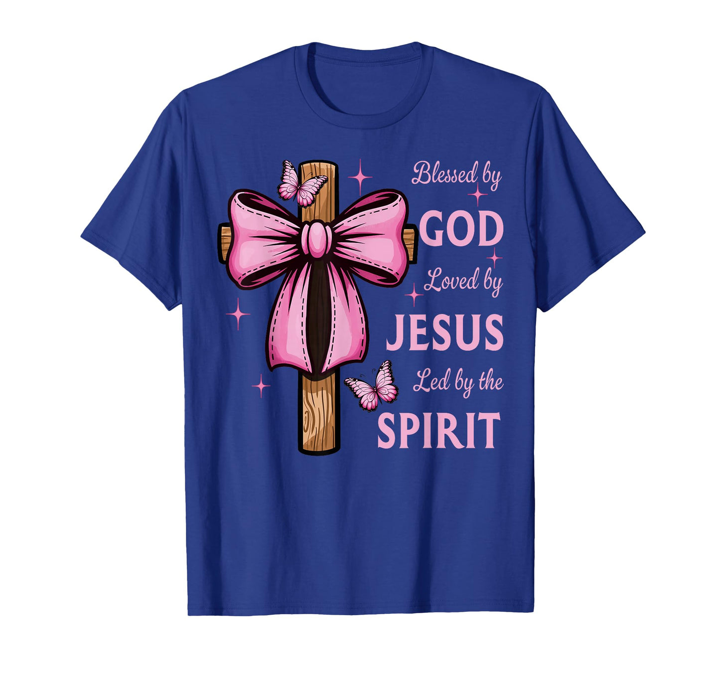 Blessed by God Loved by Jesus Pink Coquette Bow And Cross T-Shirt