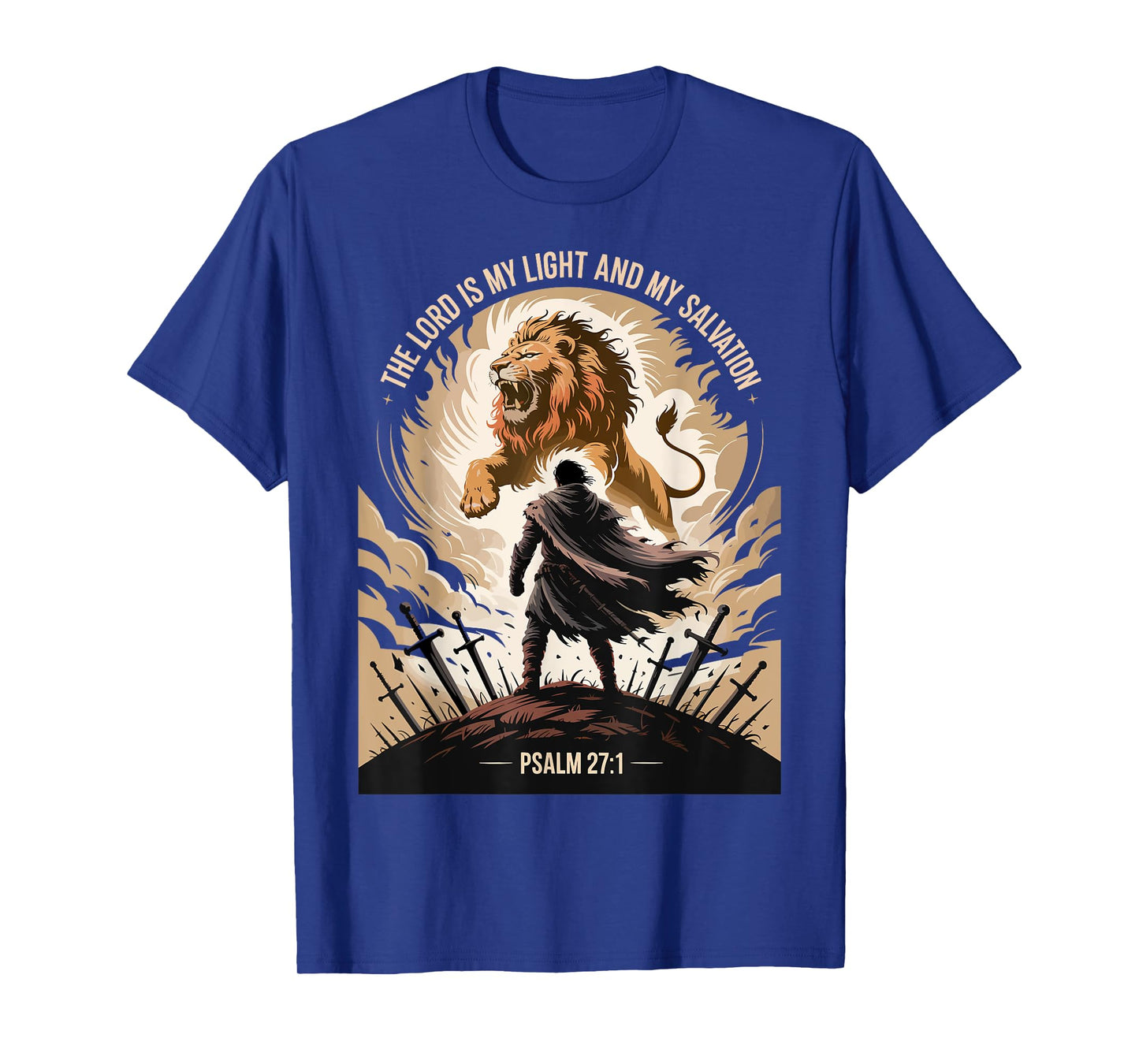 Christian Gothic Warrior Bible Verse Psalm 27:1 Lion Design T-Shirt