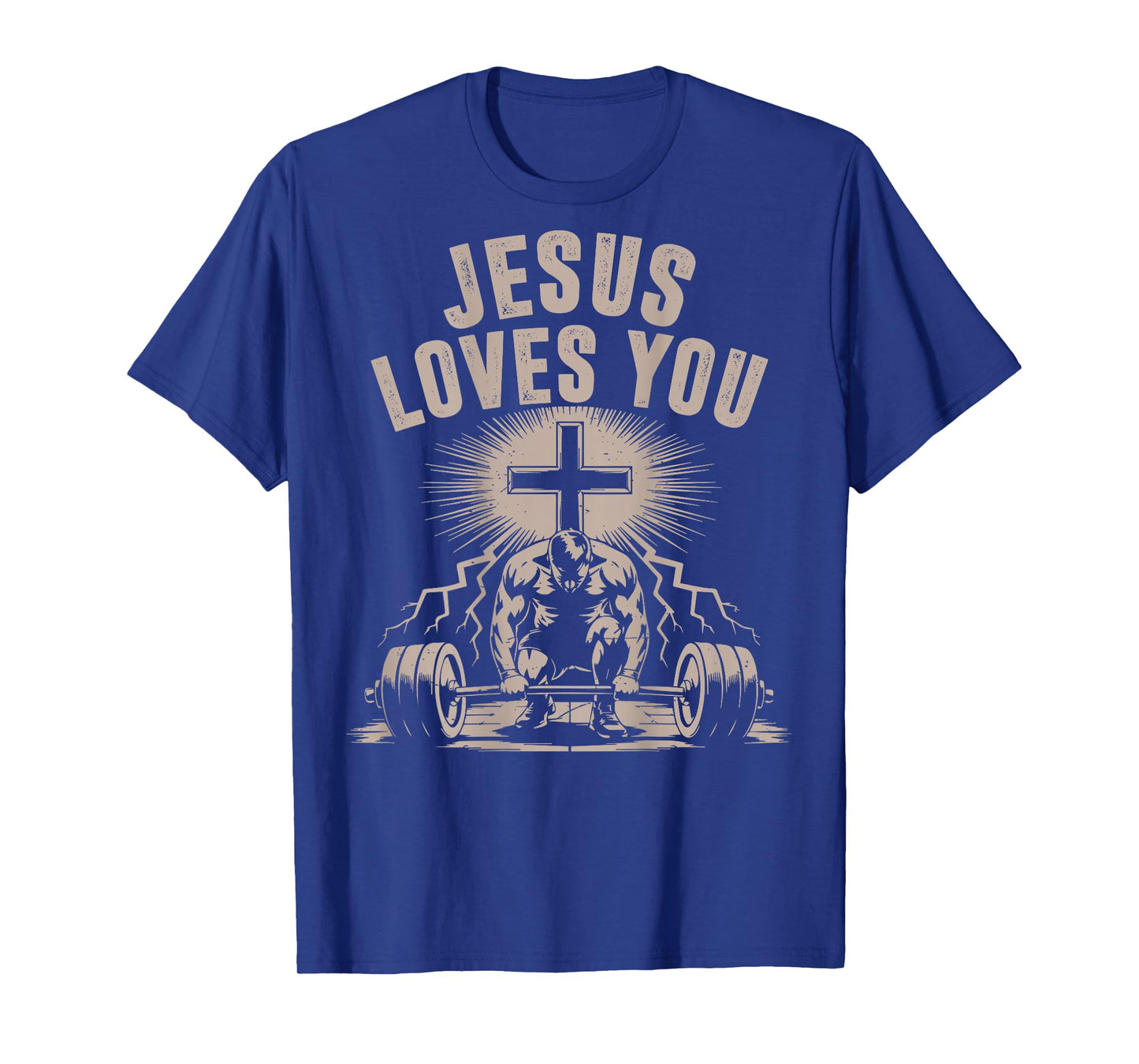 Jesus Loves You Funny Christian Workout Gym Barbell Cross T-Shirt