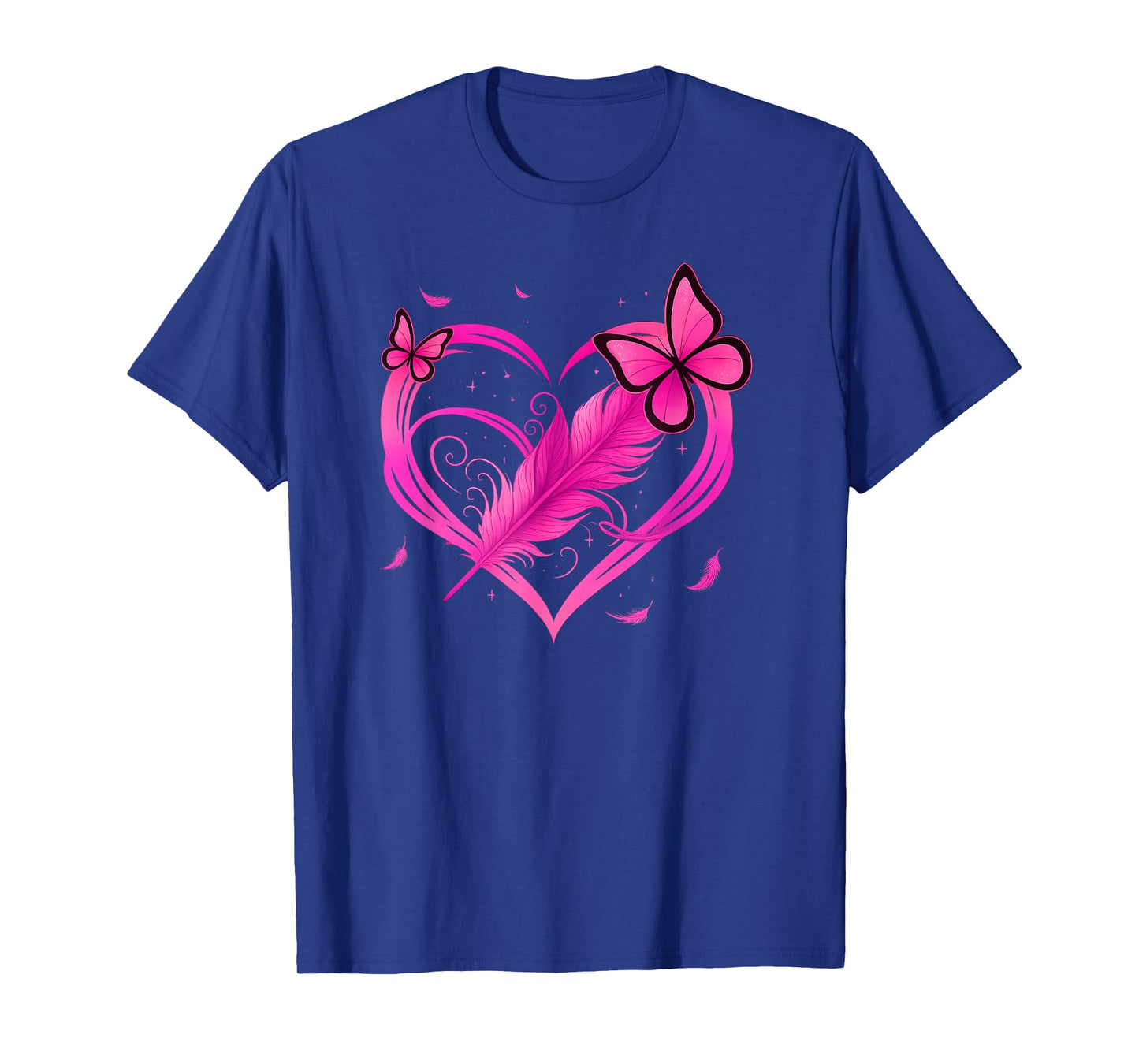 Pink Heart Butterfly Feather Breast Cancer Awareness T-Shirt