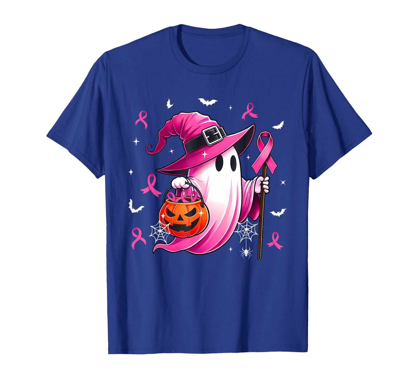 Breast Cancer Awareness Pink Ghost Witch Halloween Women T-Shirt