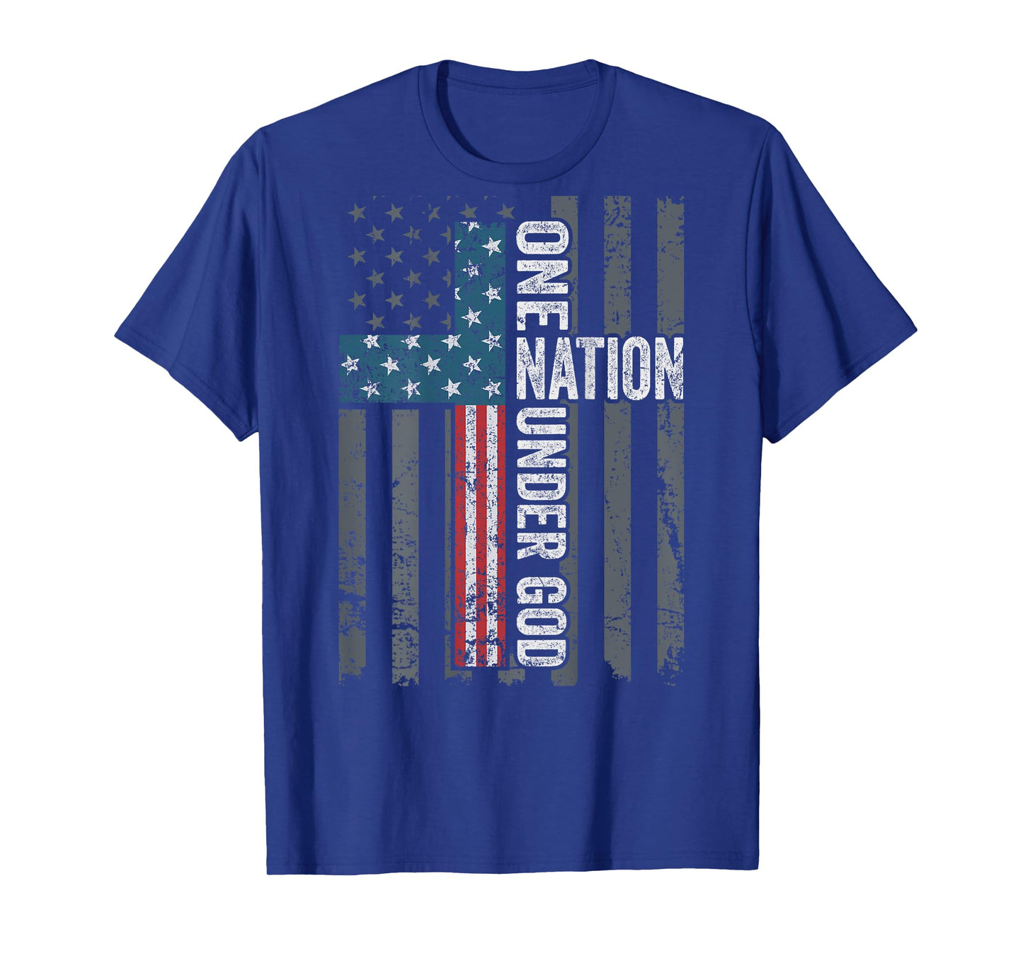 ONE NATION UNDER GOD - USA Cross Flag Christian - ON BACK T-Shirt