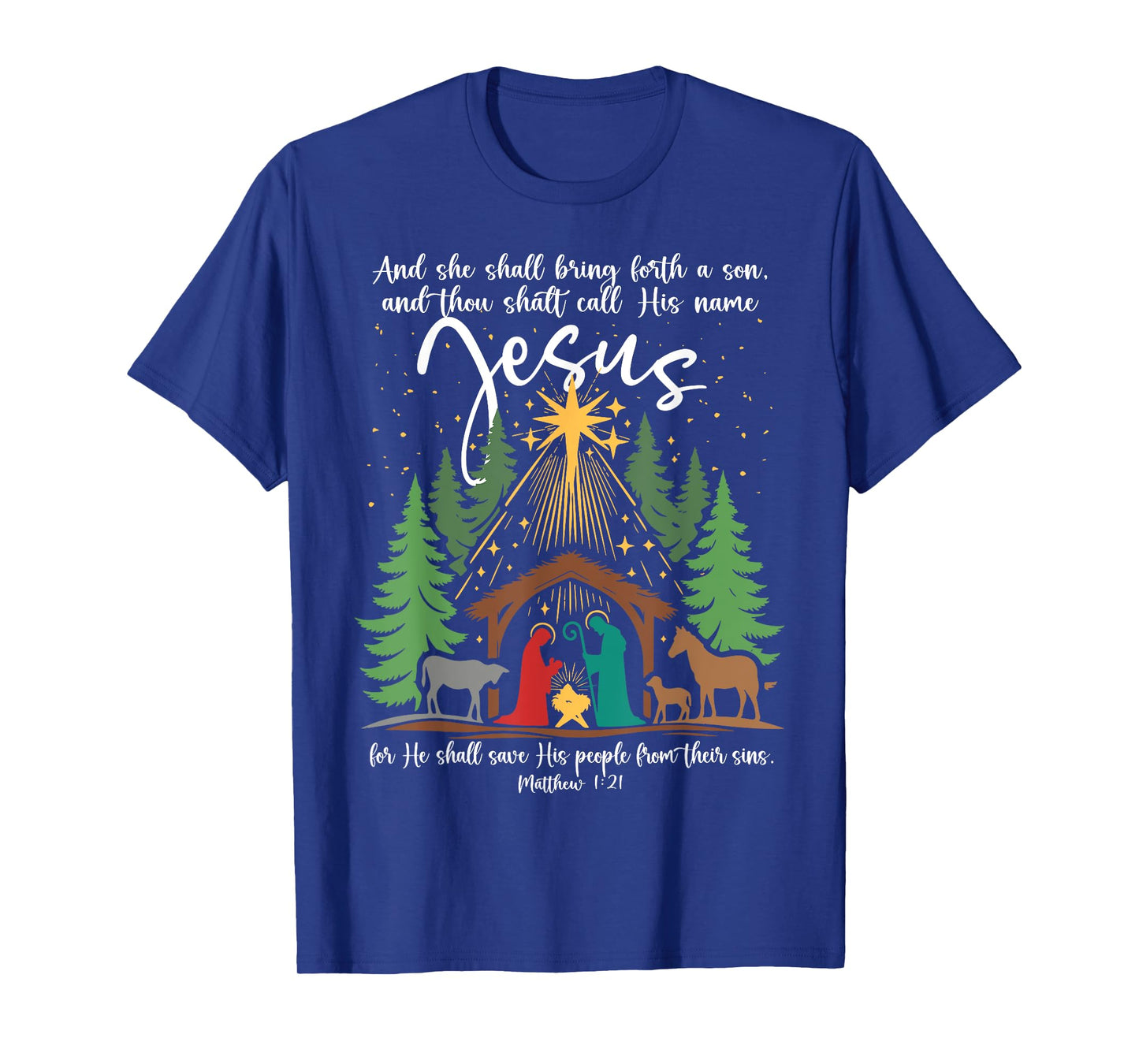 She Shall Bring Forth A Son Jesus Christmas Nativity Scene T-Shirt