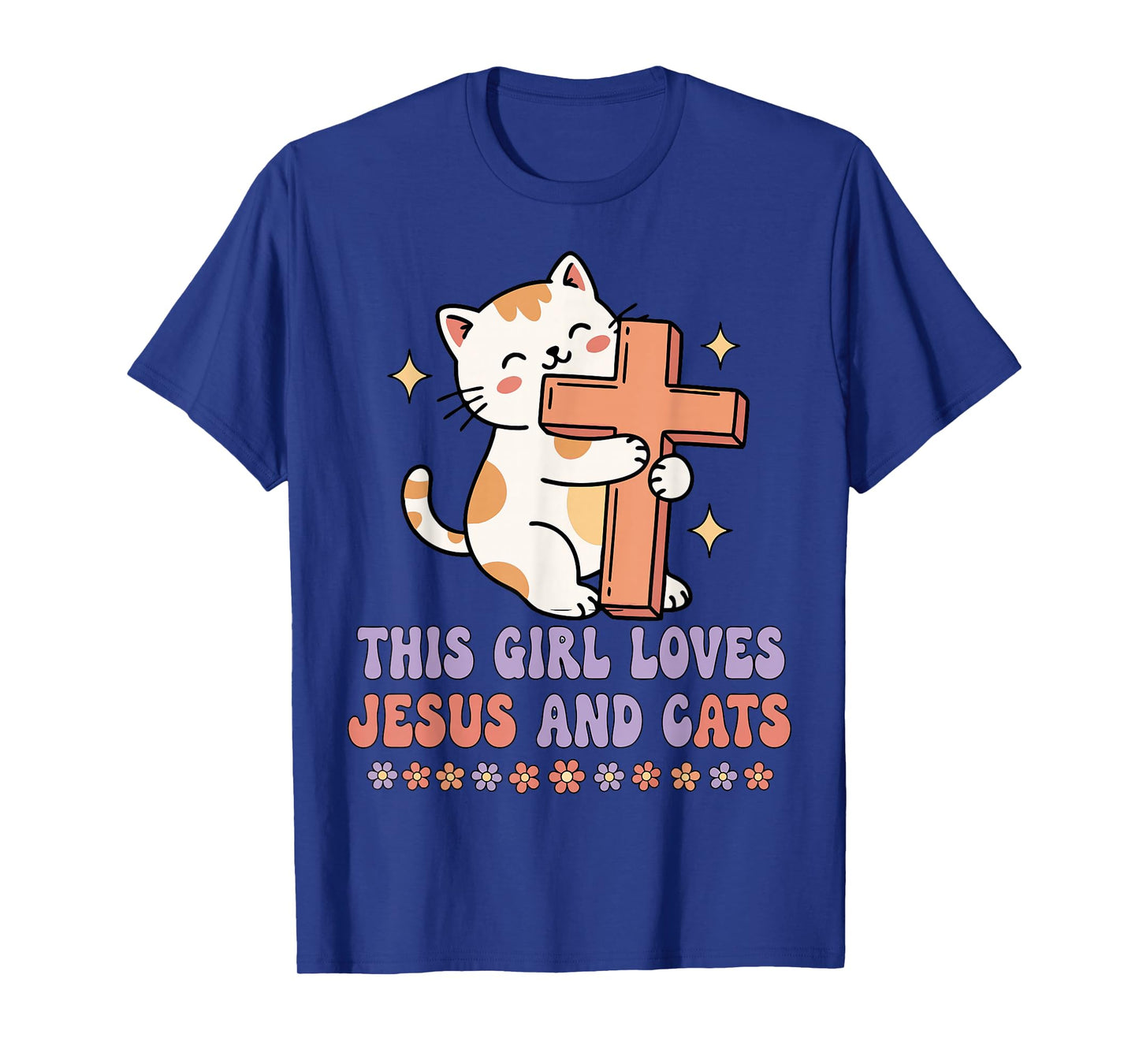 Christian This Girl Loves Jesus and Cats Cat Hugging Cross T-Shirt