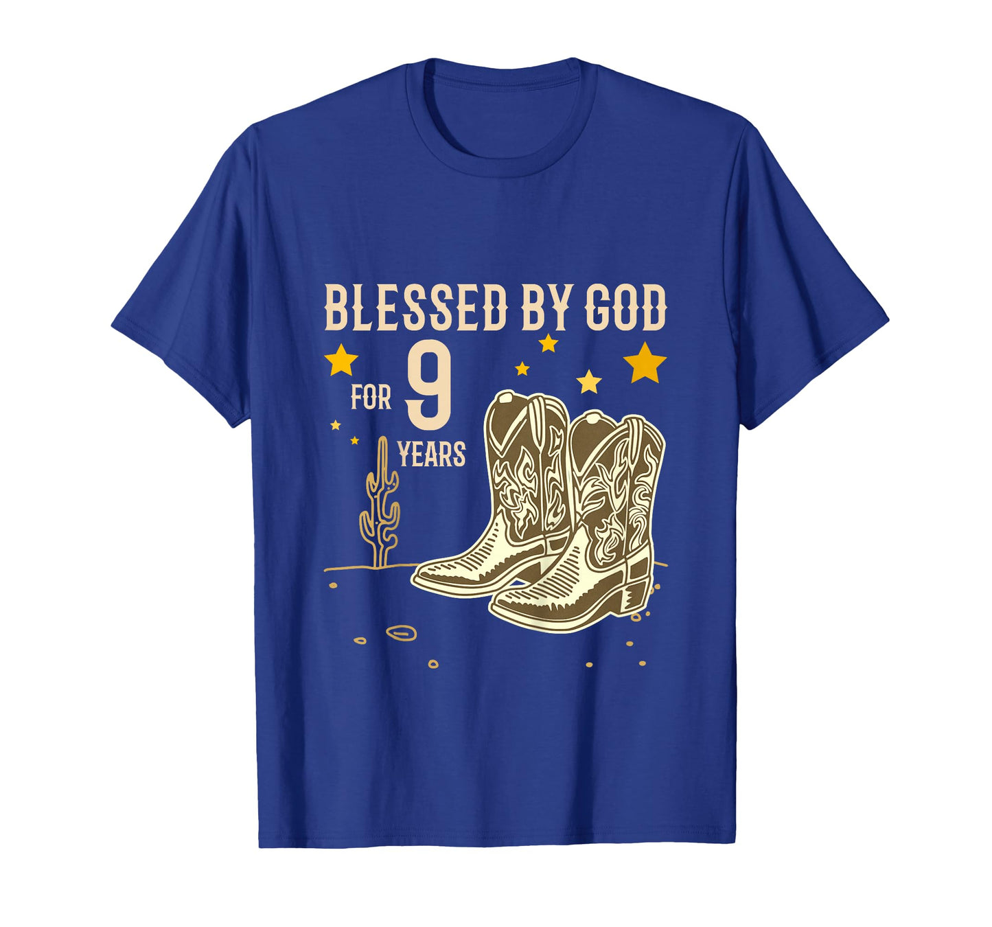Kids Vintage Blessed by God for 9 Years Cowboy 9th Birthday Boy T-Shirt