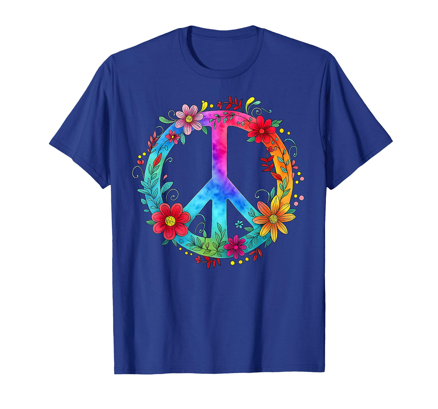 Retro Floral Love Peace Sign 60s 70s Tie Dye Hippie Flowers T-Shirt