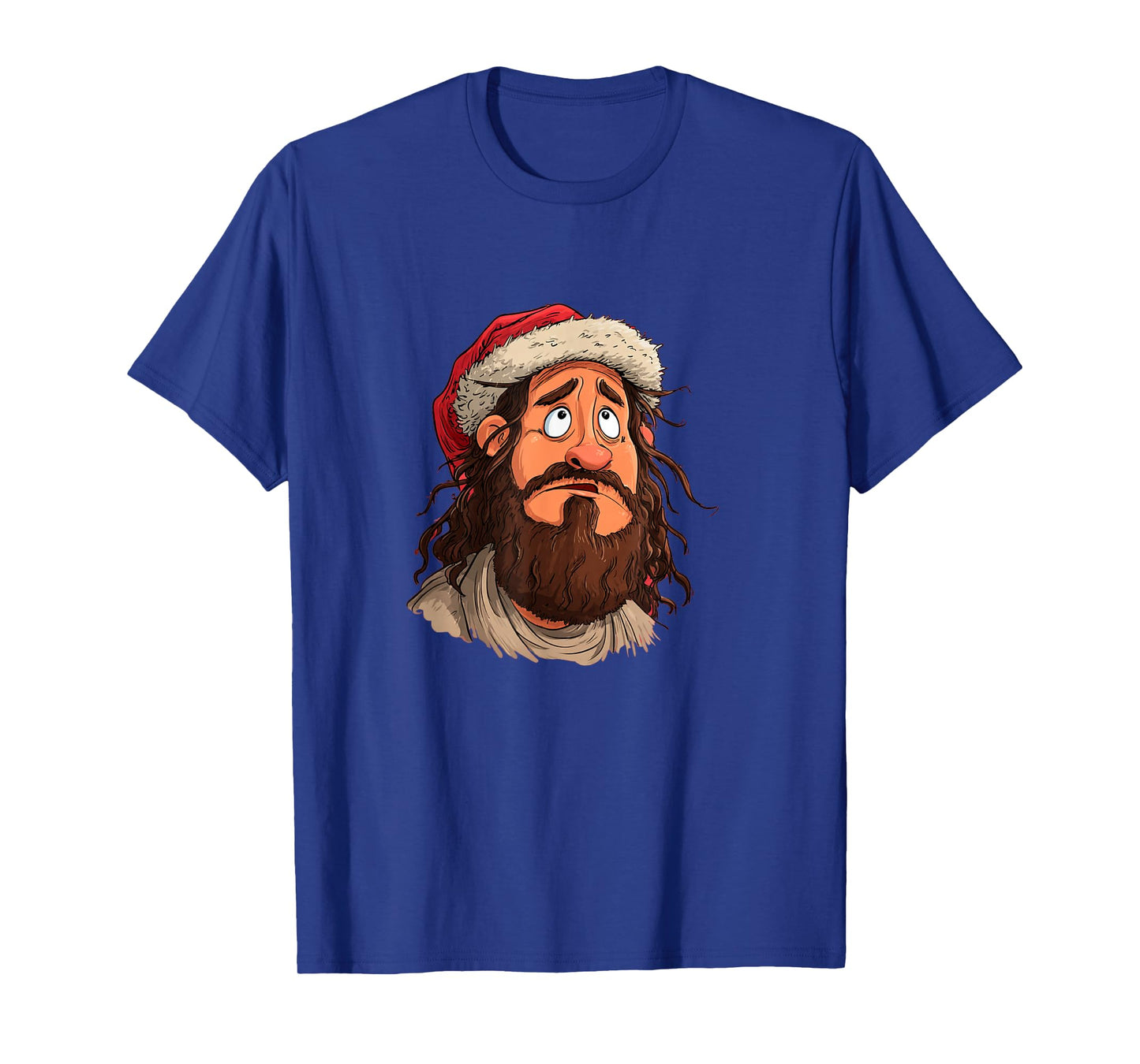 Funny Jesus Face with Santa Claus Hat for Xmas Night T-Shirt