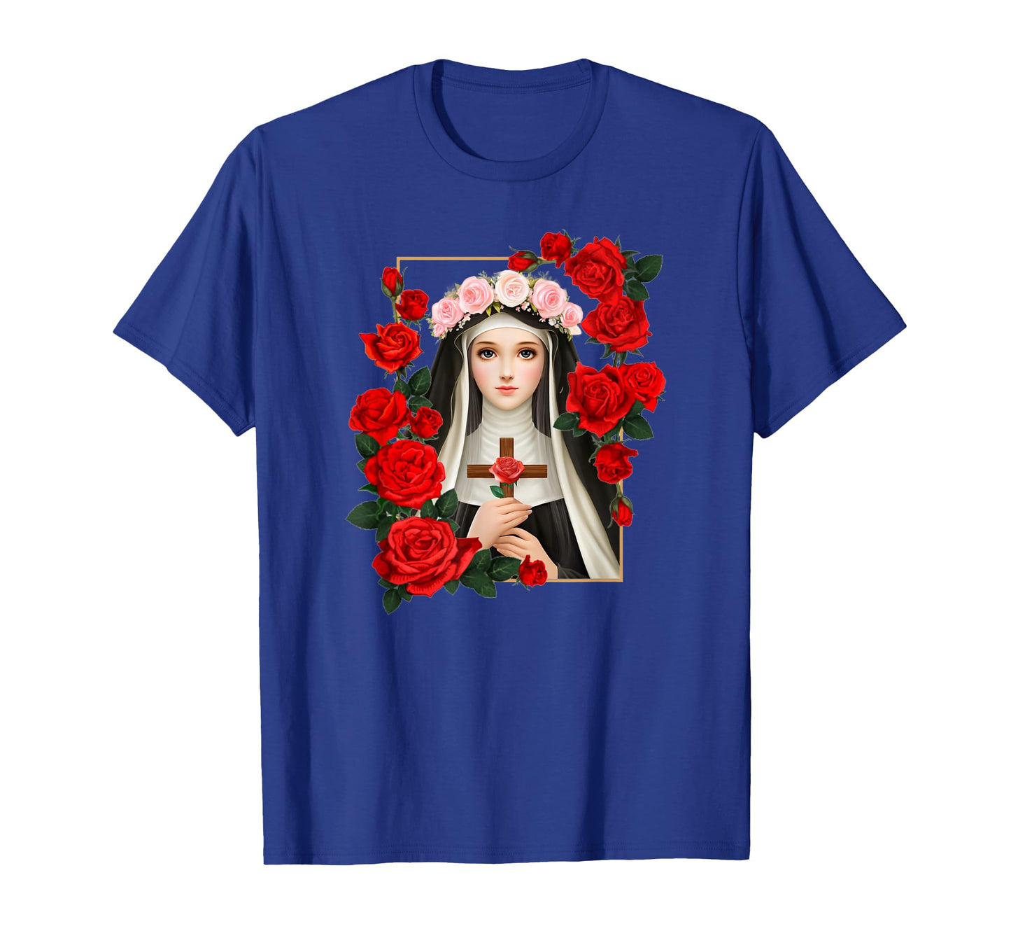 Saint with Roses Catholic Art Religious Devotional Design T-Shirt