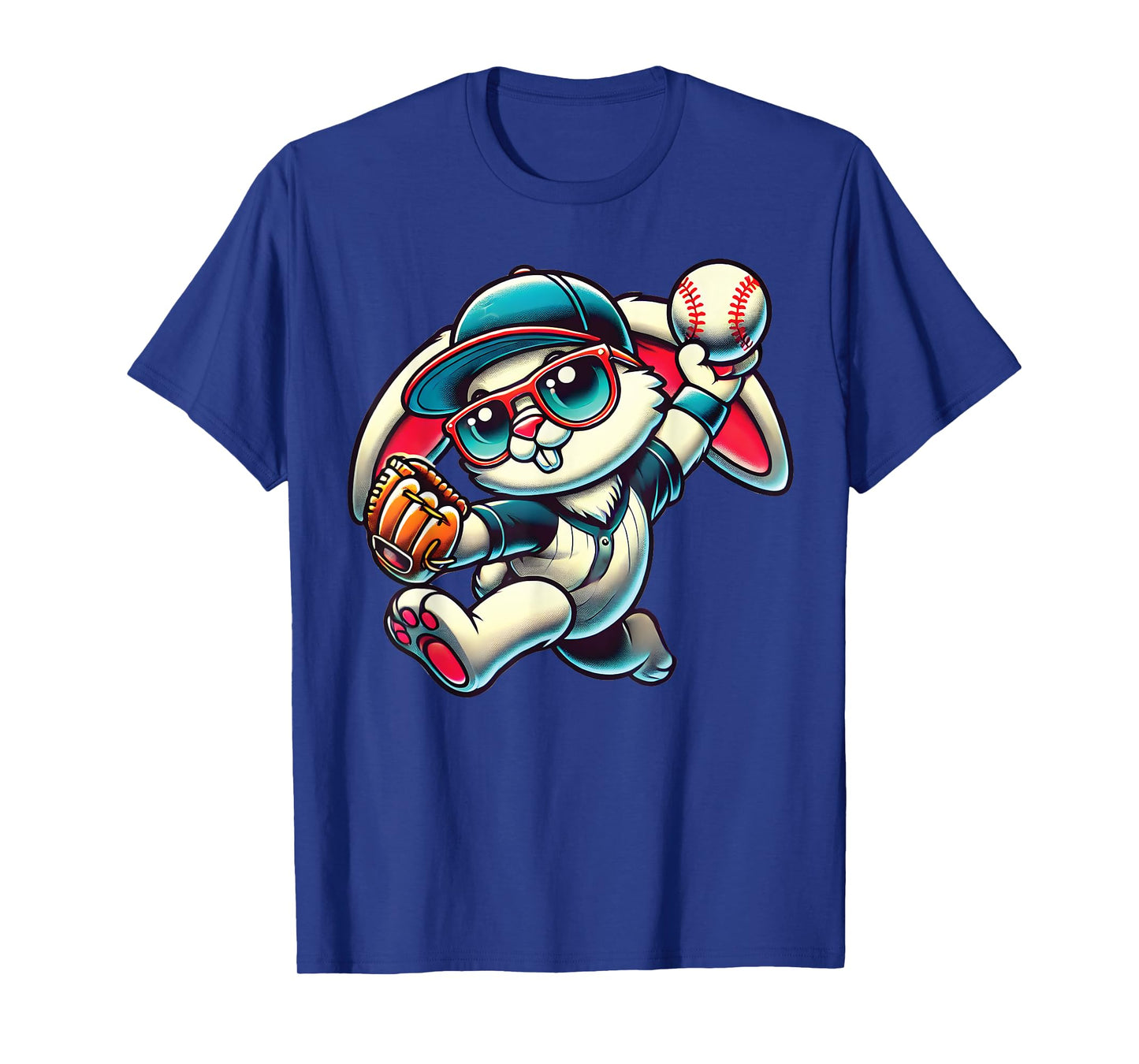 Easter Bunny Playing Baseball Pitcher Teen Boys Kid Baseball T-Shirt