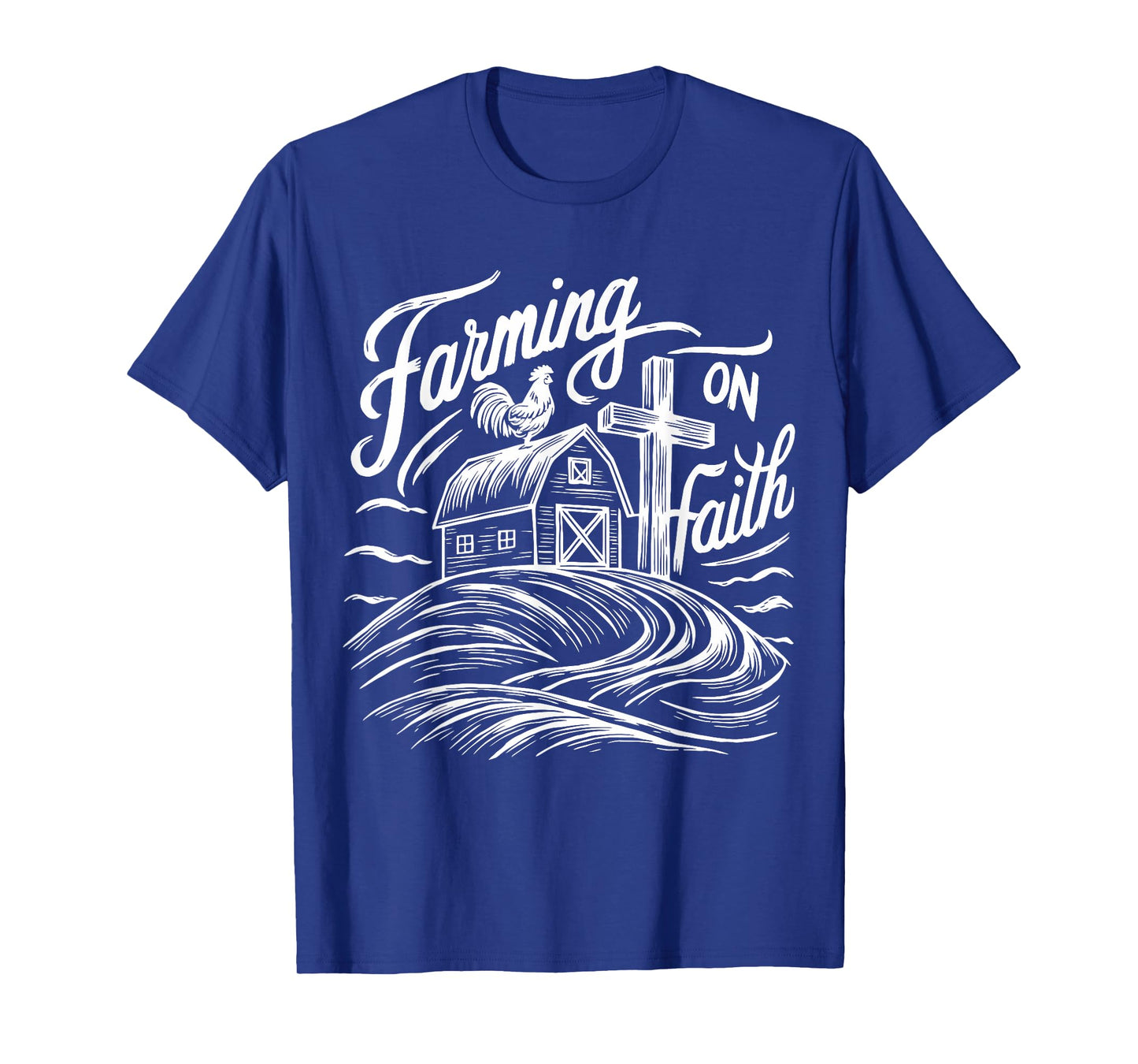 Farming on Faith Barn Cross Christian Farmer Religious T-Shirt