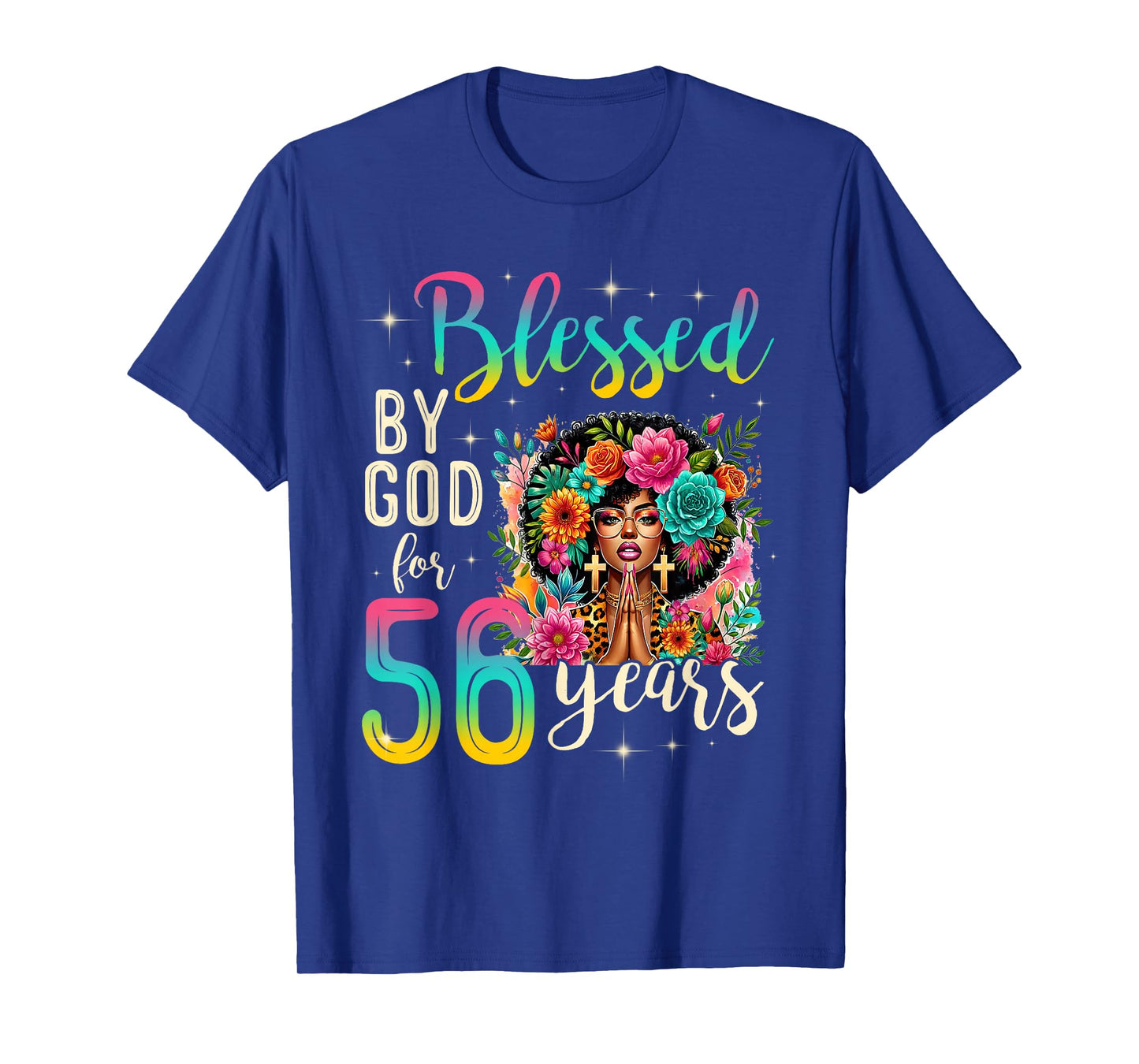 Black Girl Blessed by God for 56 Years Christian Birthday T-Shirt